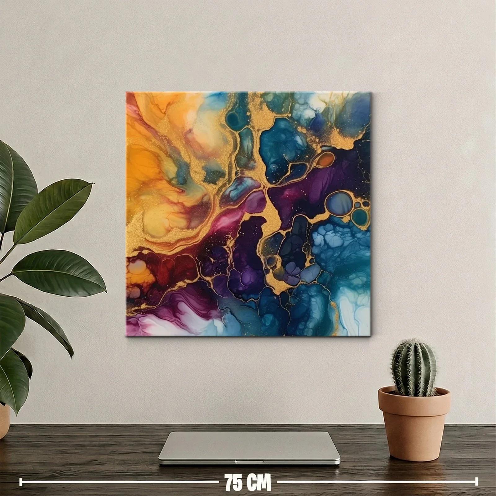 Cuadro abstracto con tonos dorados y azulados intensos — miniatura 2
