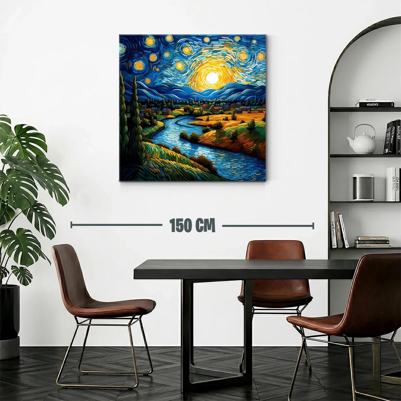 Paisaje nocturno vibrante con río y cielo estrellado — miniatura 2