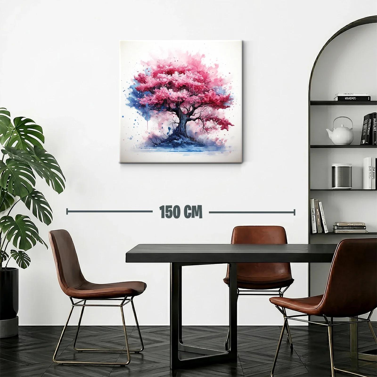 Árbol en tonos rosas vibrantes con fondo azul y blanco — miniatura 2