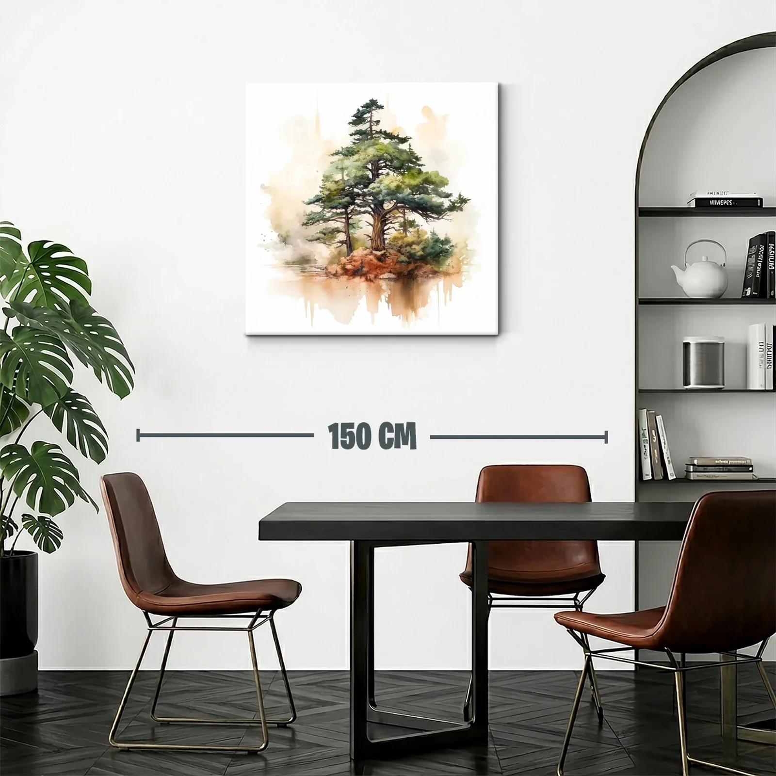 Serenidad natural con árbol en isla pintada en acuarela — miniatura 2