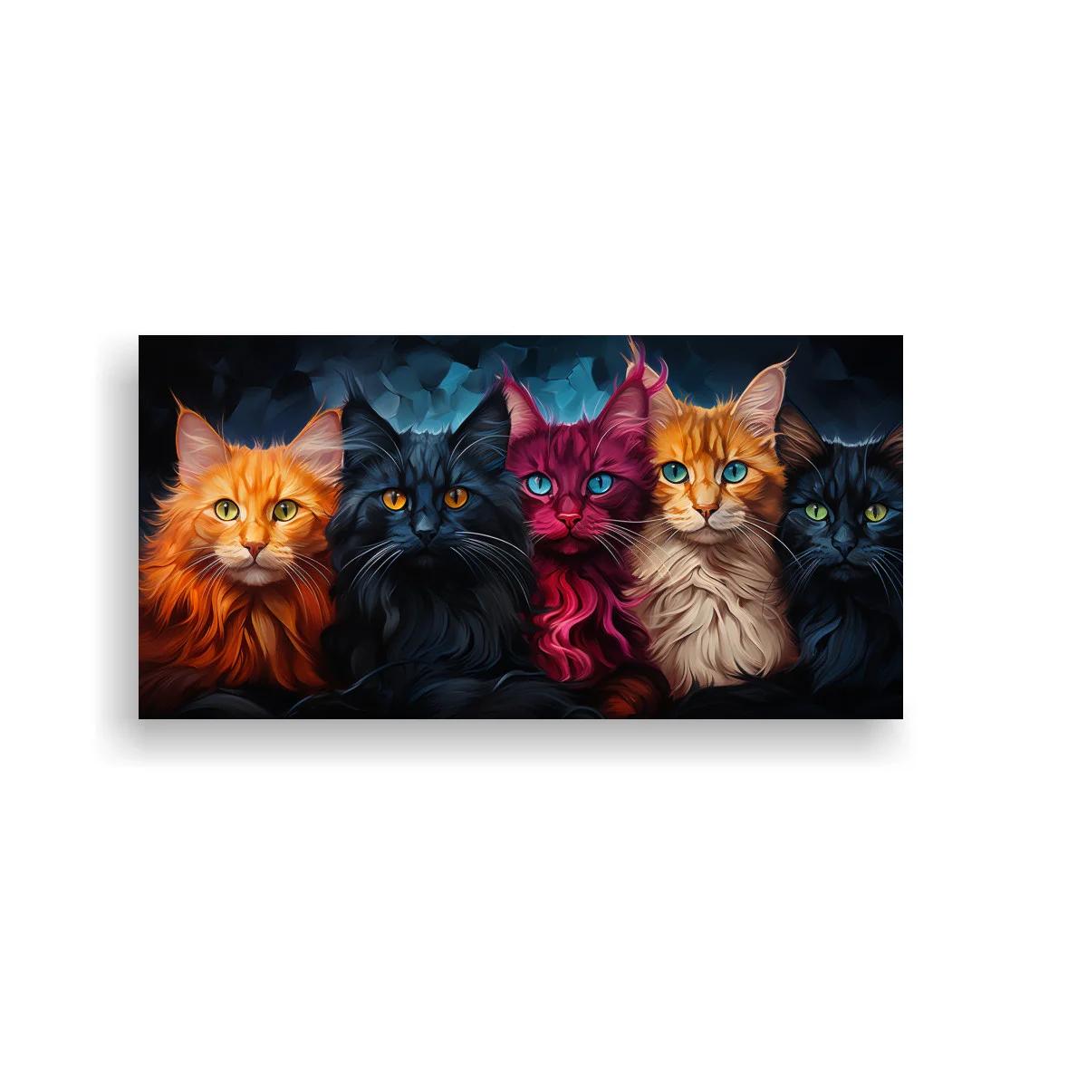 Cuadro cinco gatos de pelo largo con toques azulados