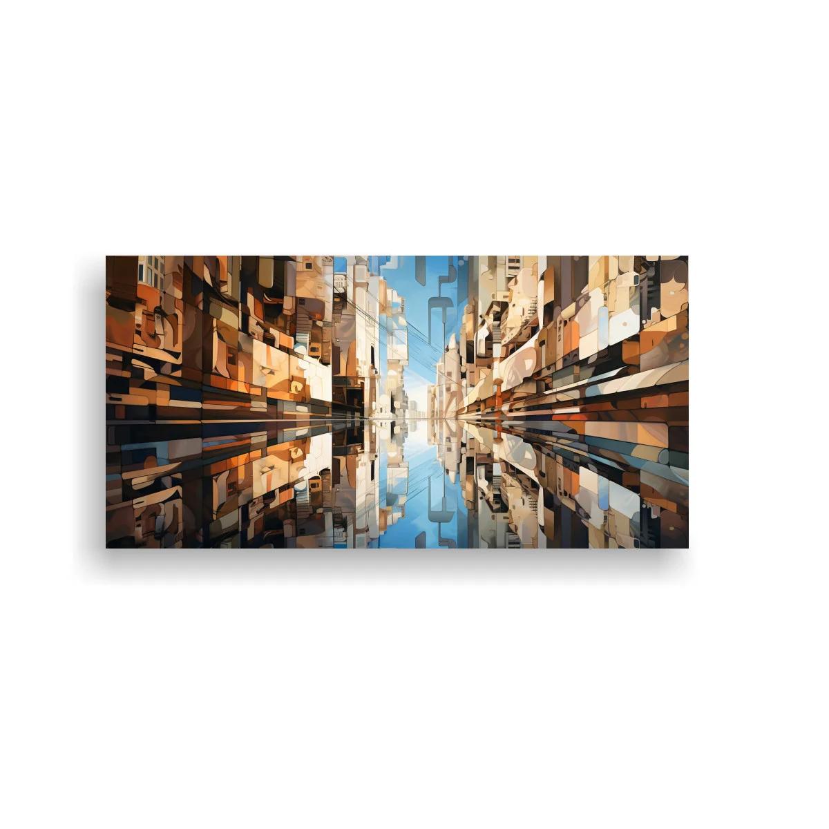 Cuadro canal urbano con reflejos simétricos