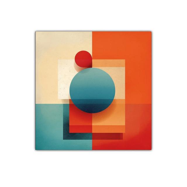 Composición geométrica con círculos y rectángulos en tonos cálidos