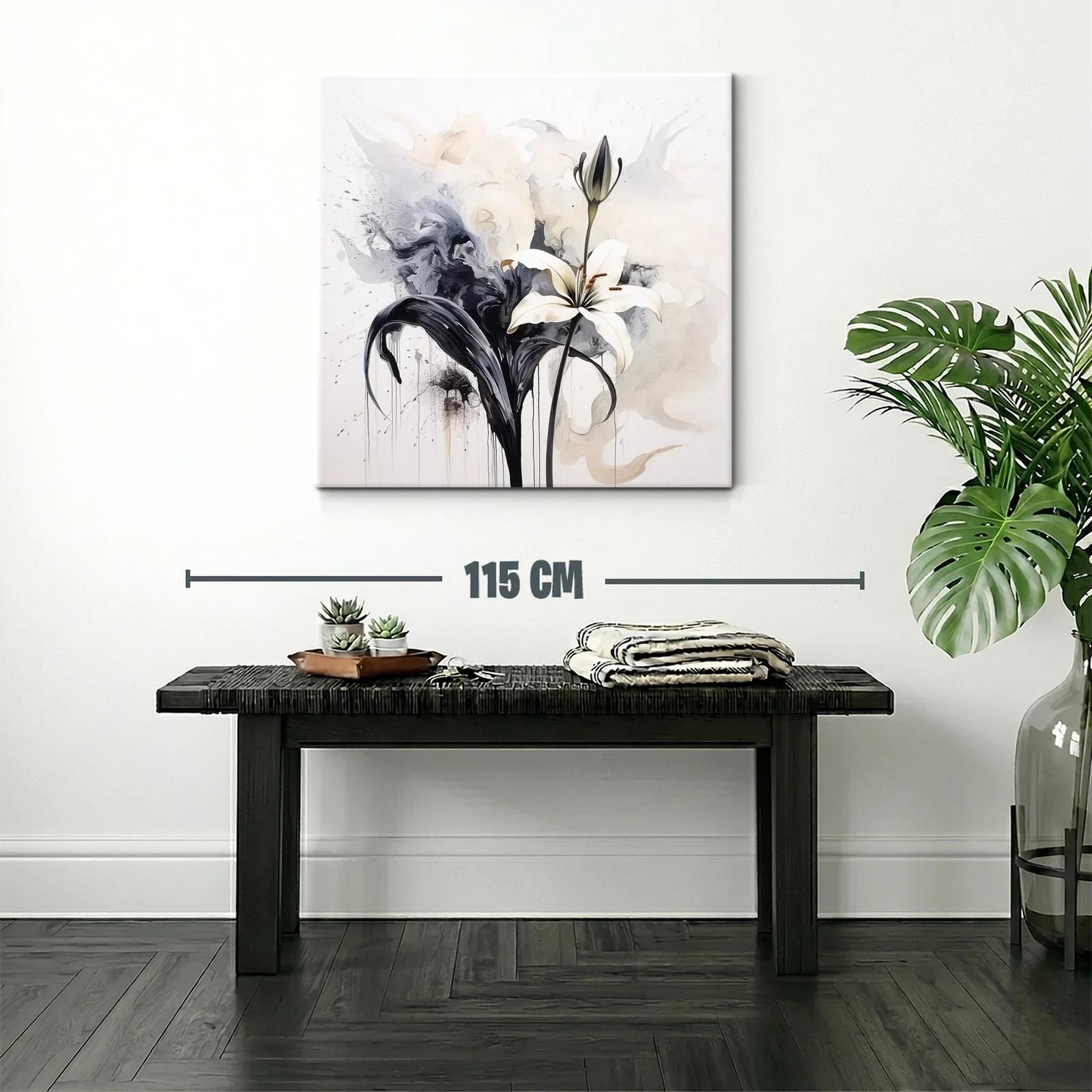 Cuadro floral elegante con lirio blanco y contraste en tonos neutros — miniatura 2