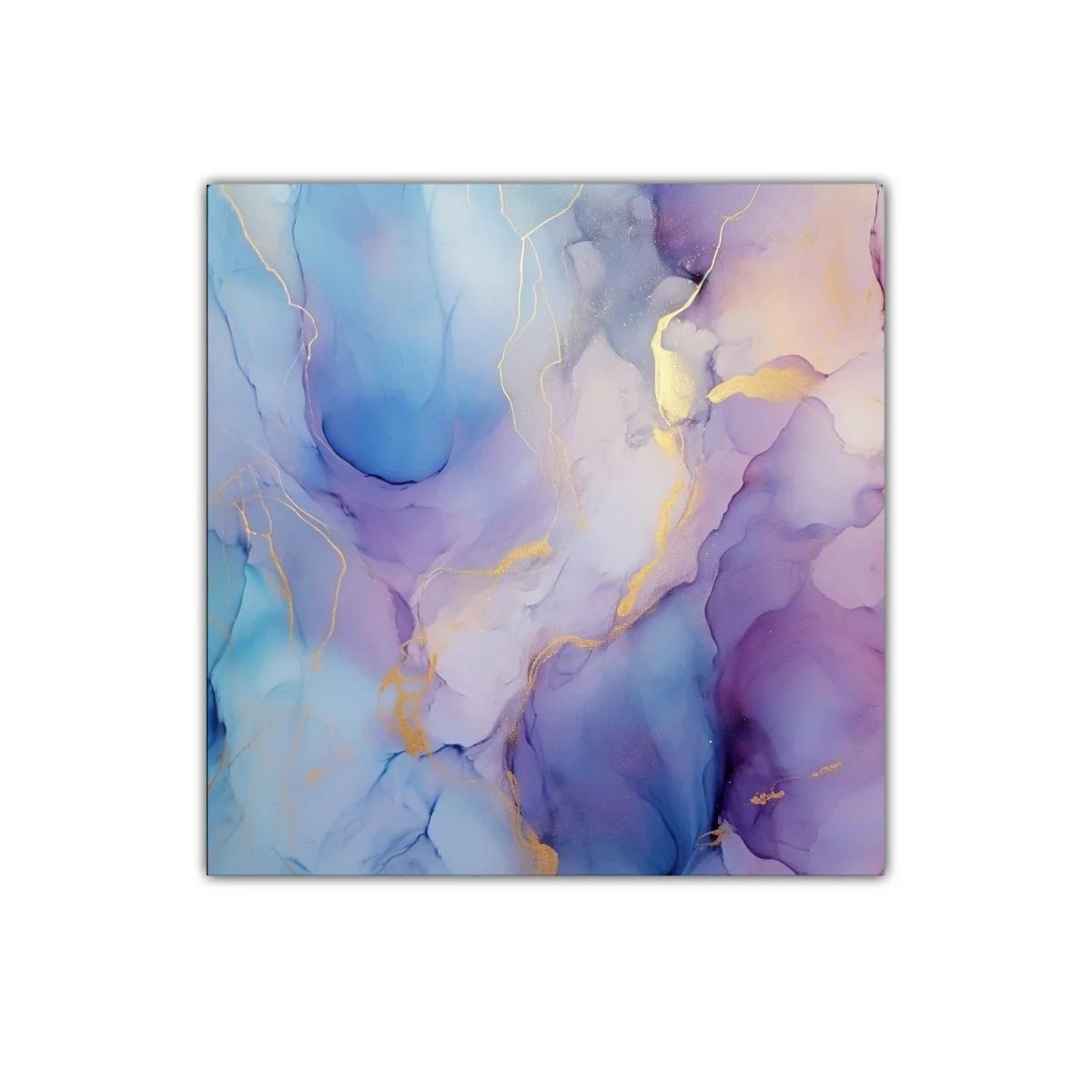 Cuadro abstracto con tonos violetas y azul pastel delicados