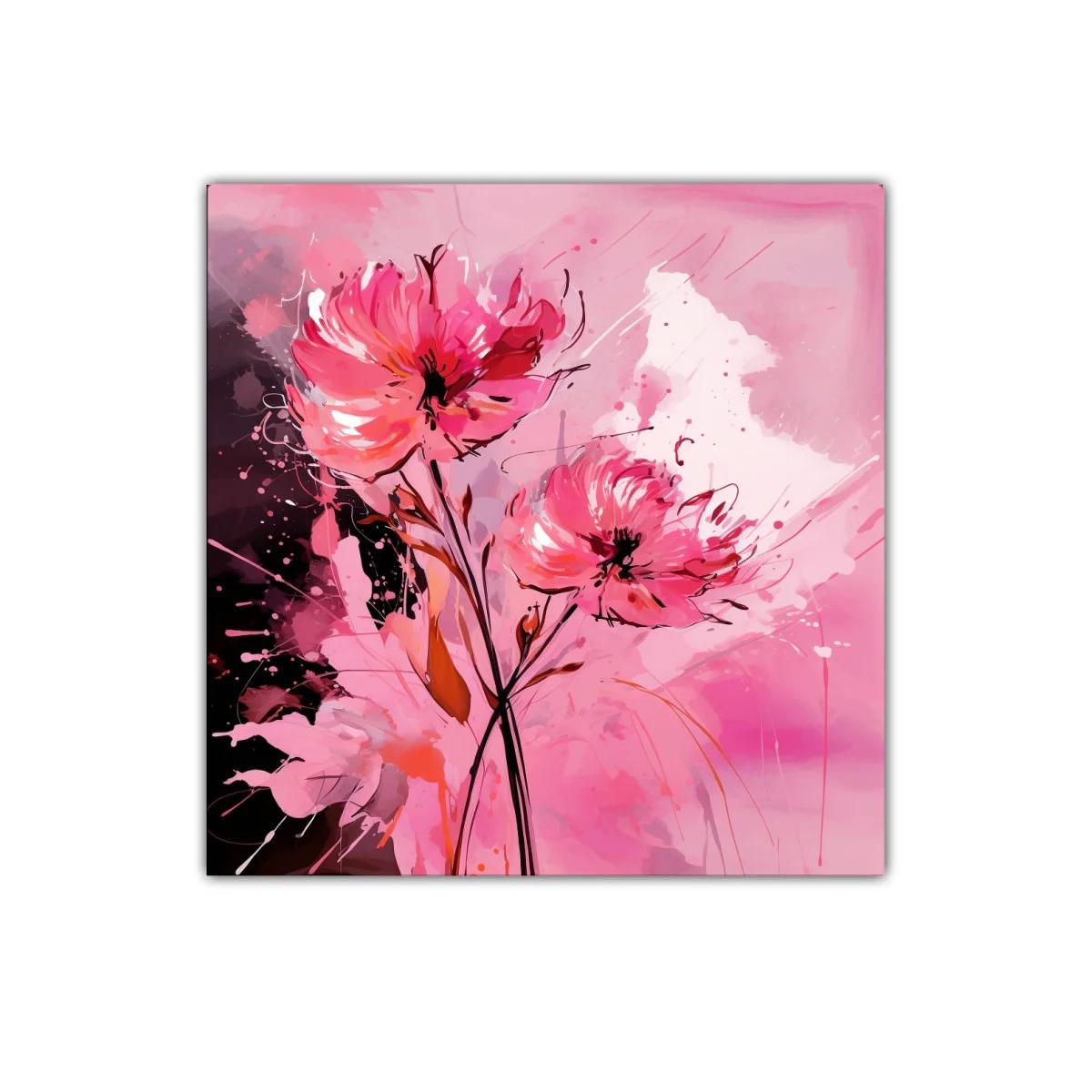 Cuadro decorativo con flores vibrantes en tonos rosas y rojo