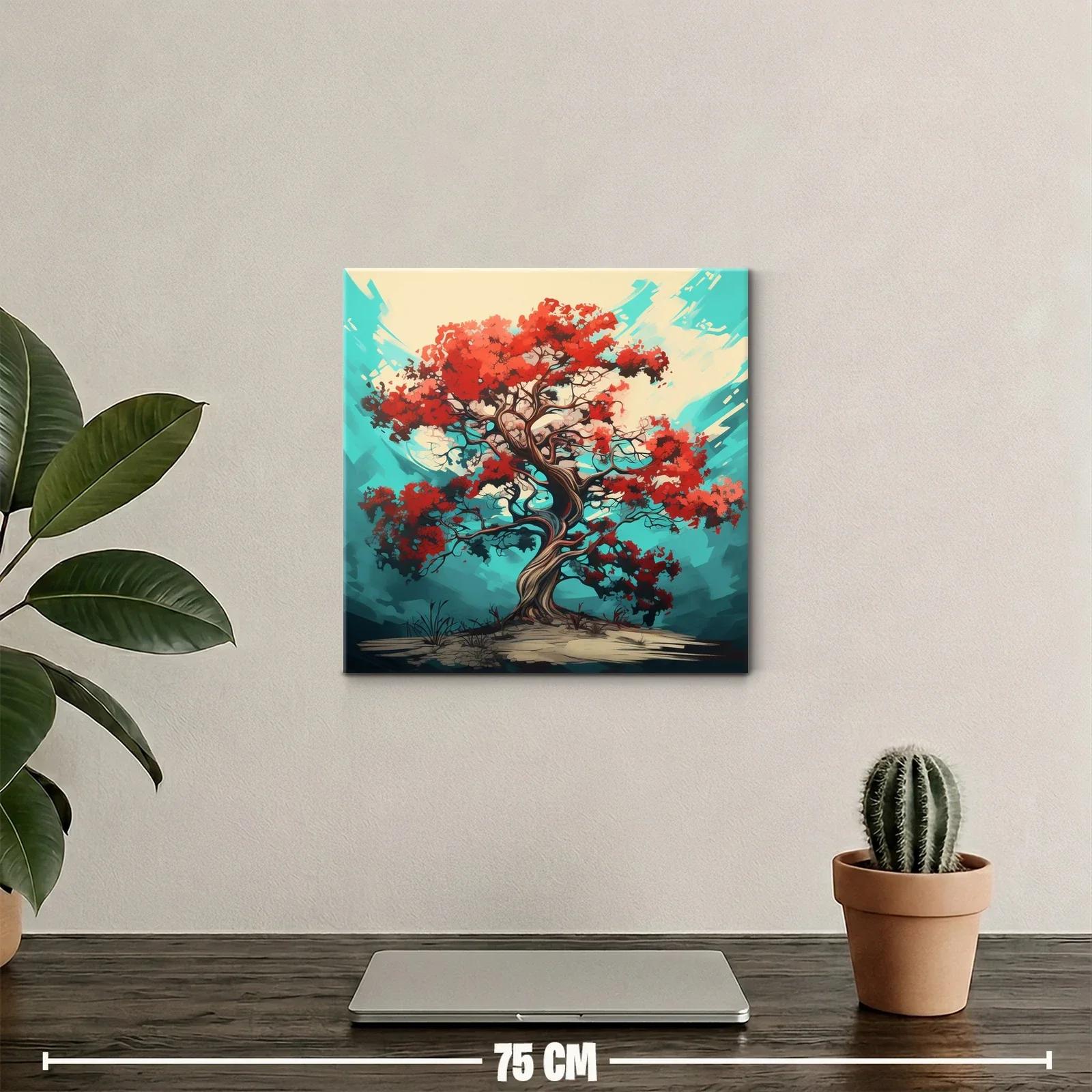 Árbol de vida con follaje rojo vibrante sobre fondo azul — miniatura 2