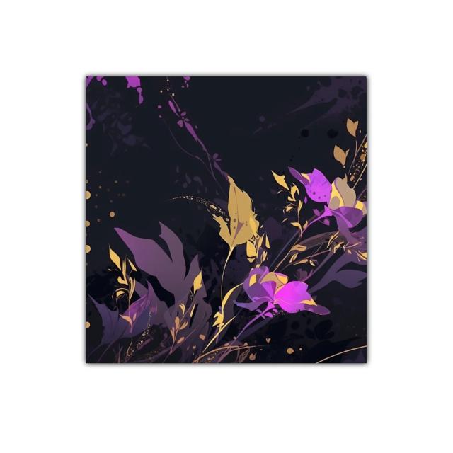 Cuadro decorativo floral en tonos morados y dorados