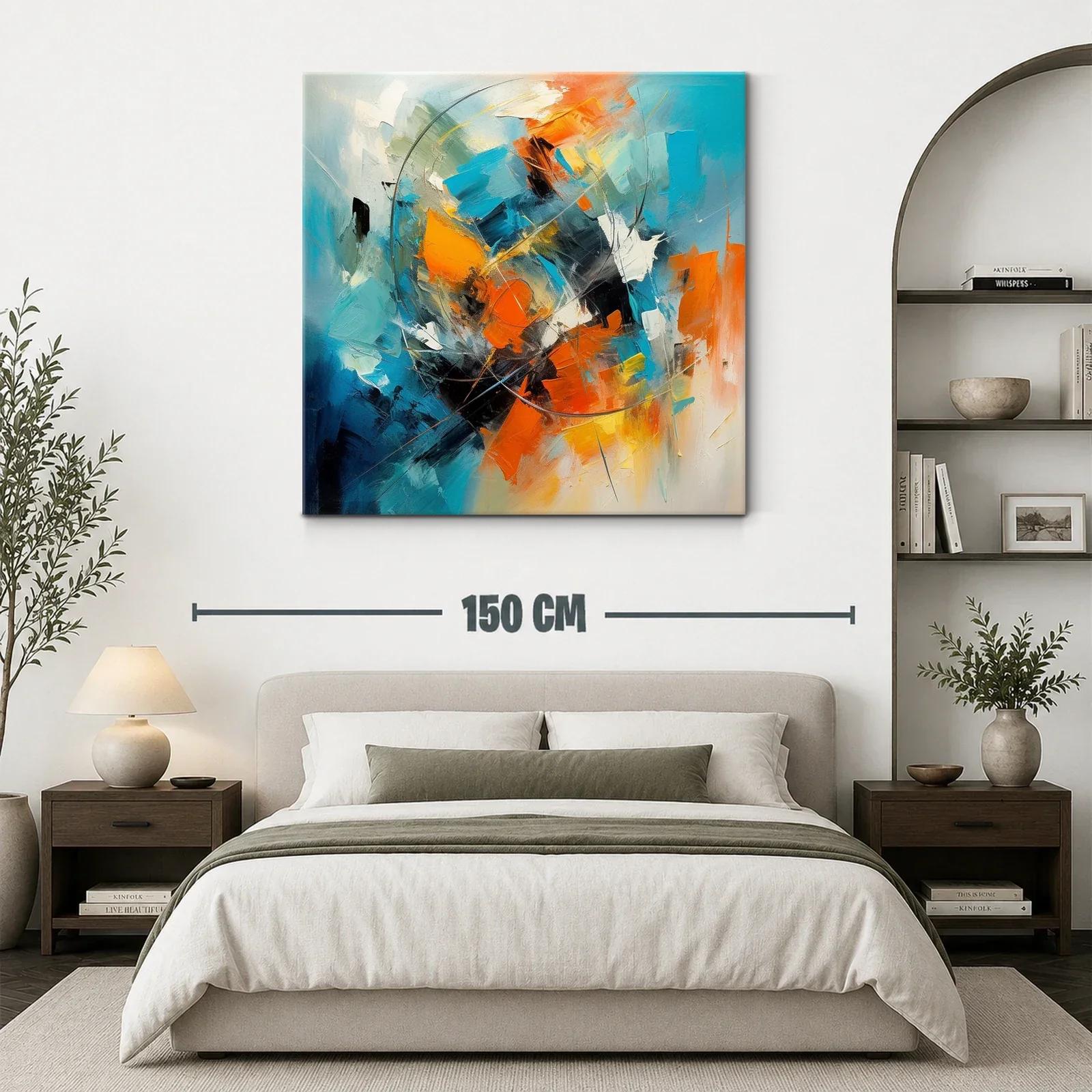 Cuadro abstracto con vibrantes tonos naranjas y azules — miniatura 3