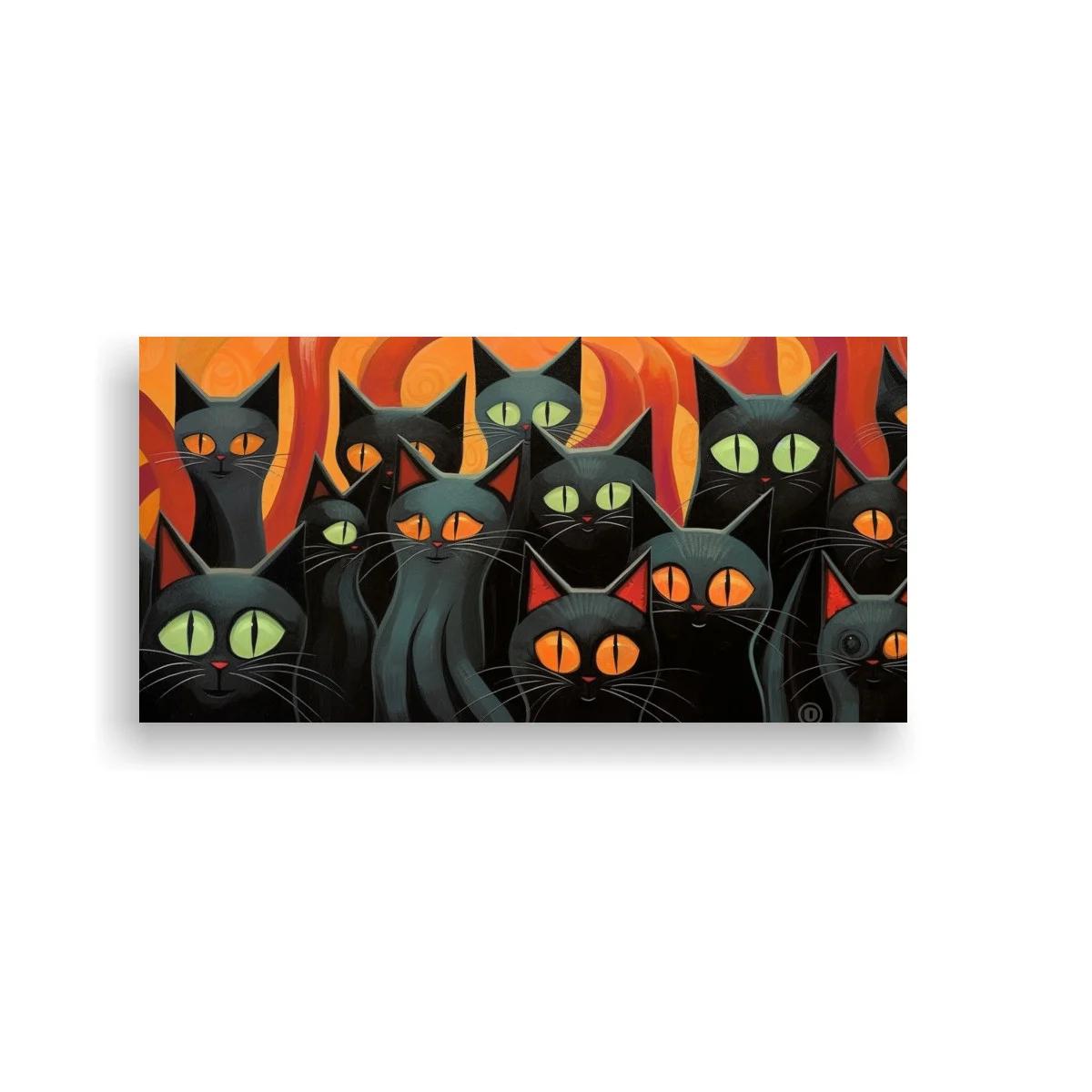 Cuadro gatos negros con ojos verdes y naranjas — imagen principal
