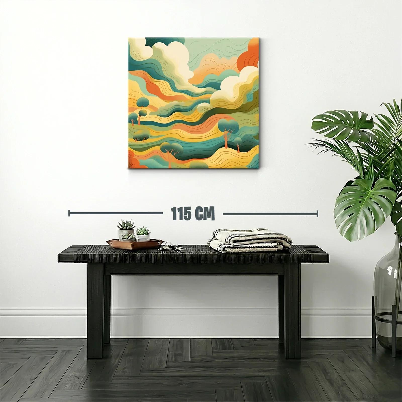 Paisaje abstracto en tonos cálidos y verdes vibrantes — miniatura 2