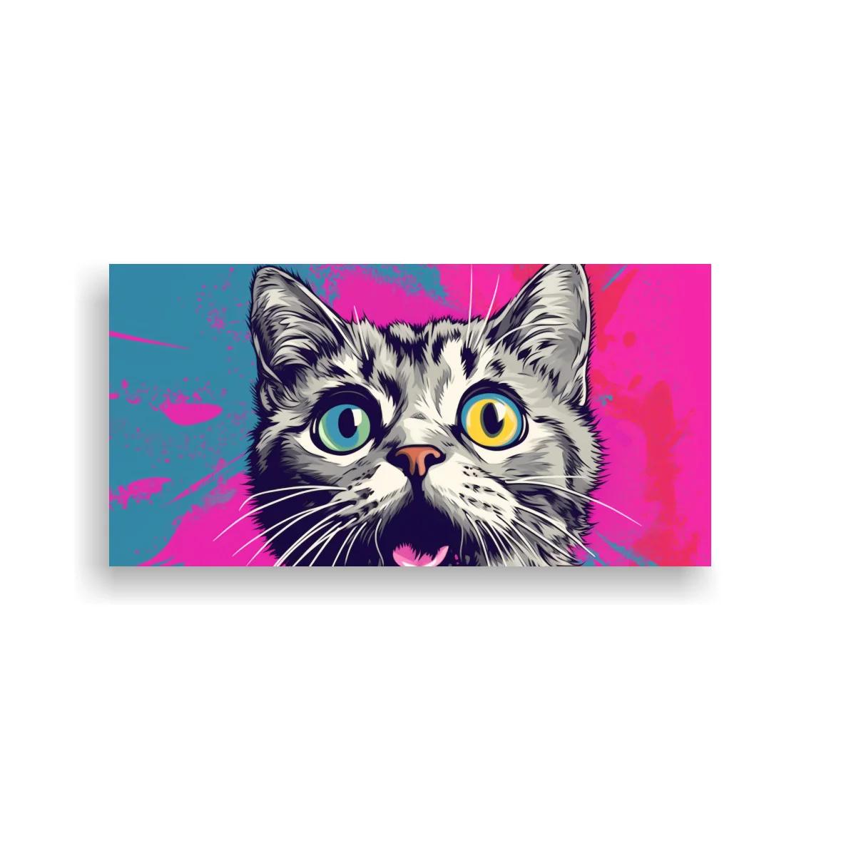 Cuadro gato atigrado con heterocromía y boca abierta — imagen principal