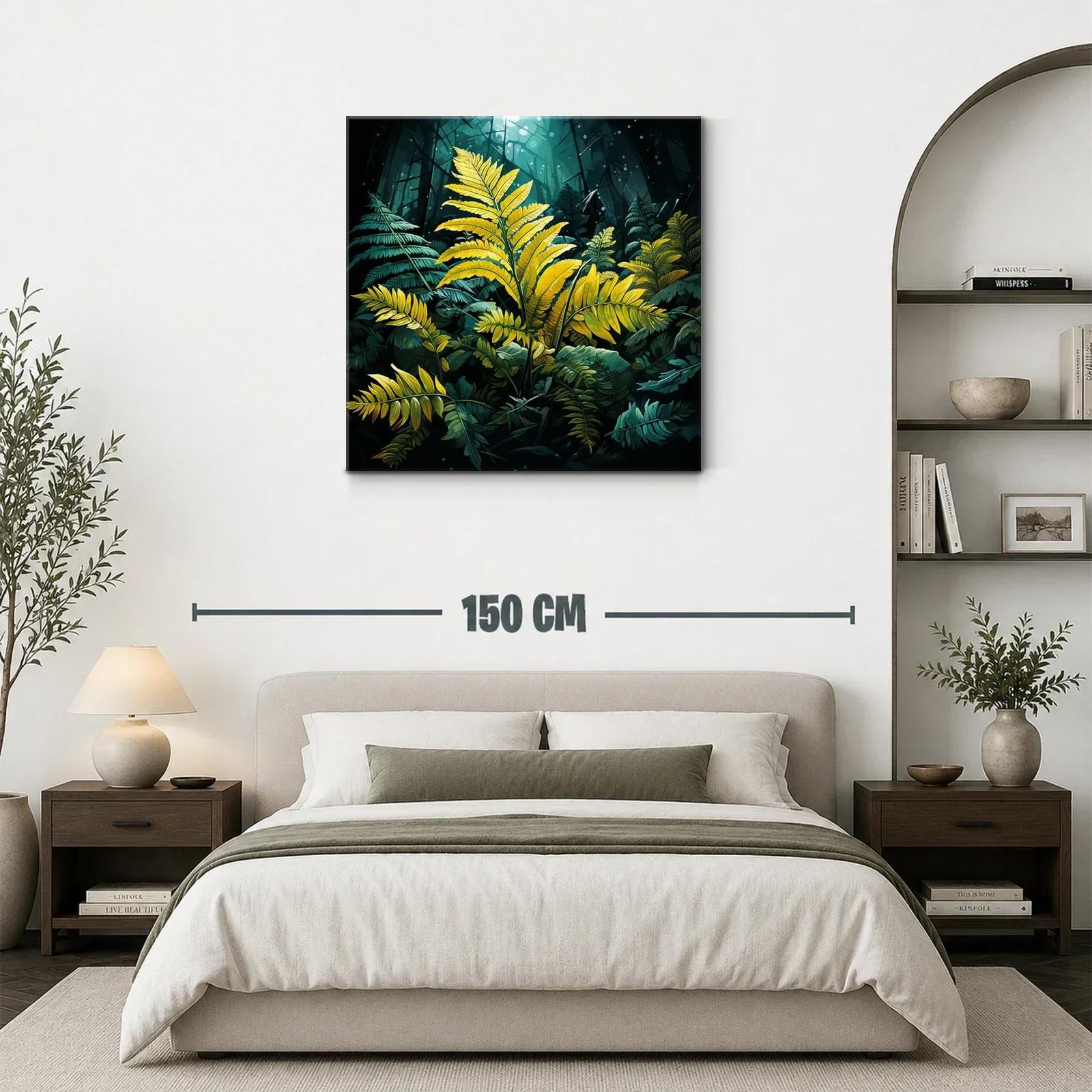 Hojas amarillas destacadas en selva oscura y luminosa — miniatura 3