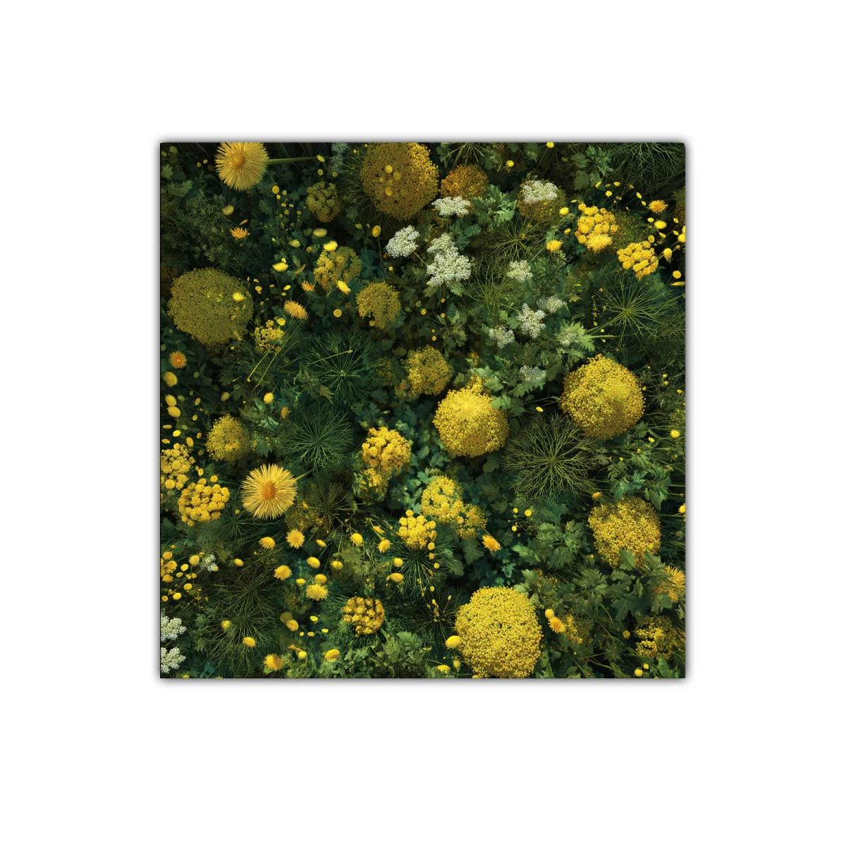 Cuadro decorativo de flores silvestres en tonos verdes y amarillos