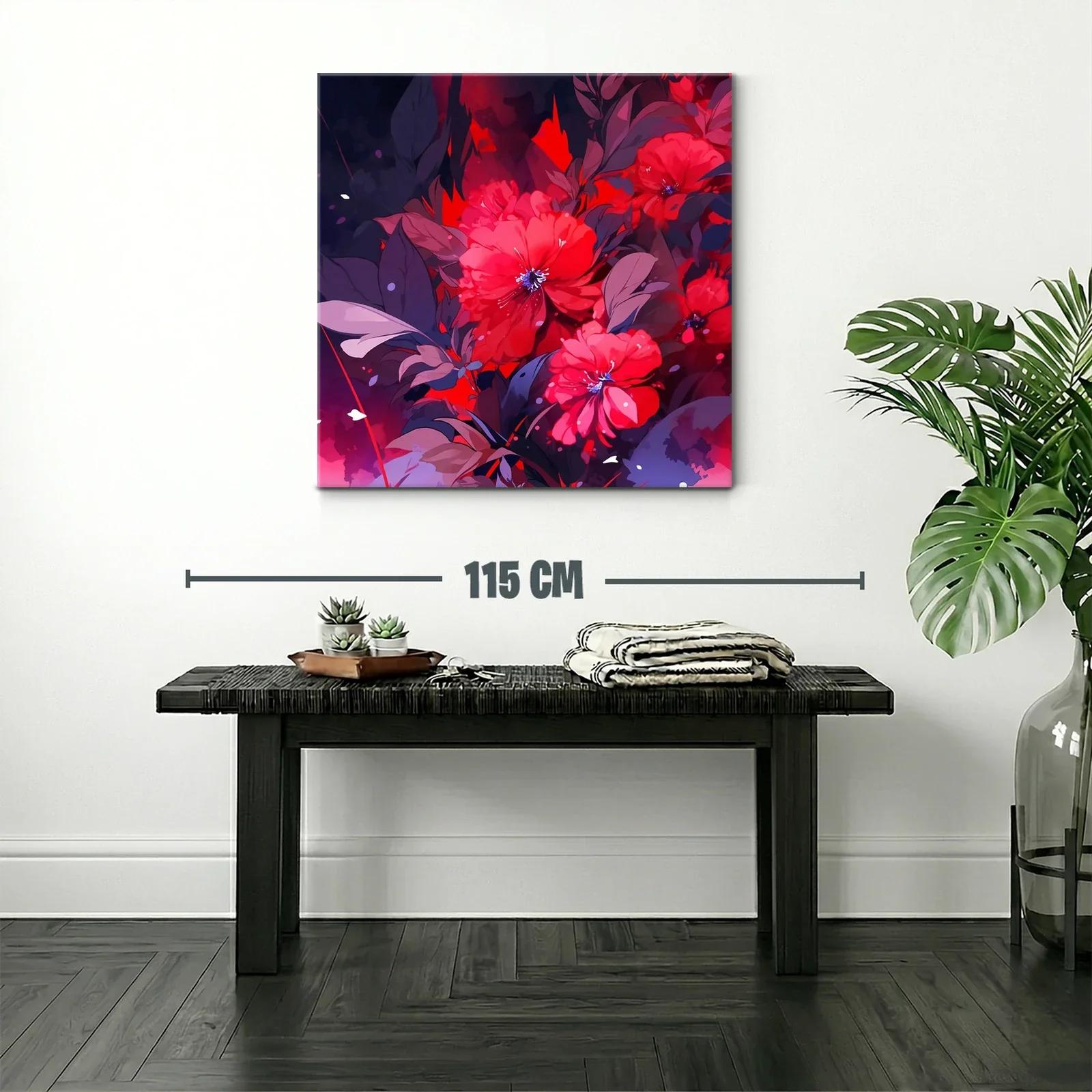 Cuadro floral con vibrantes tonos rojos y follaje oscuro — miniatura 2