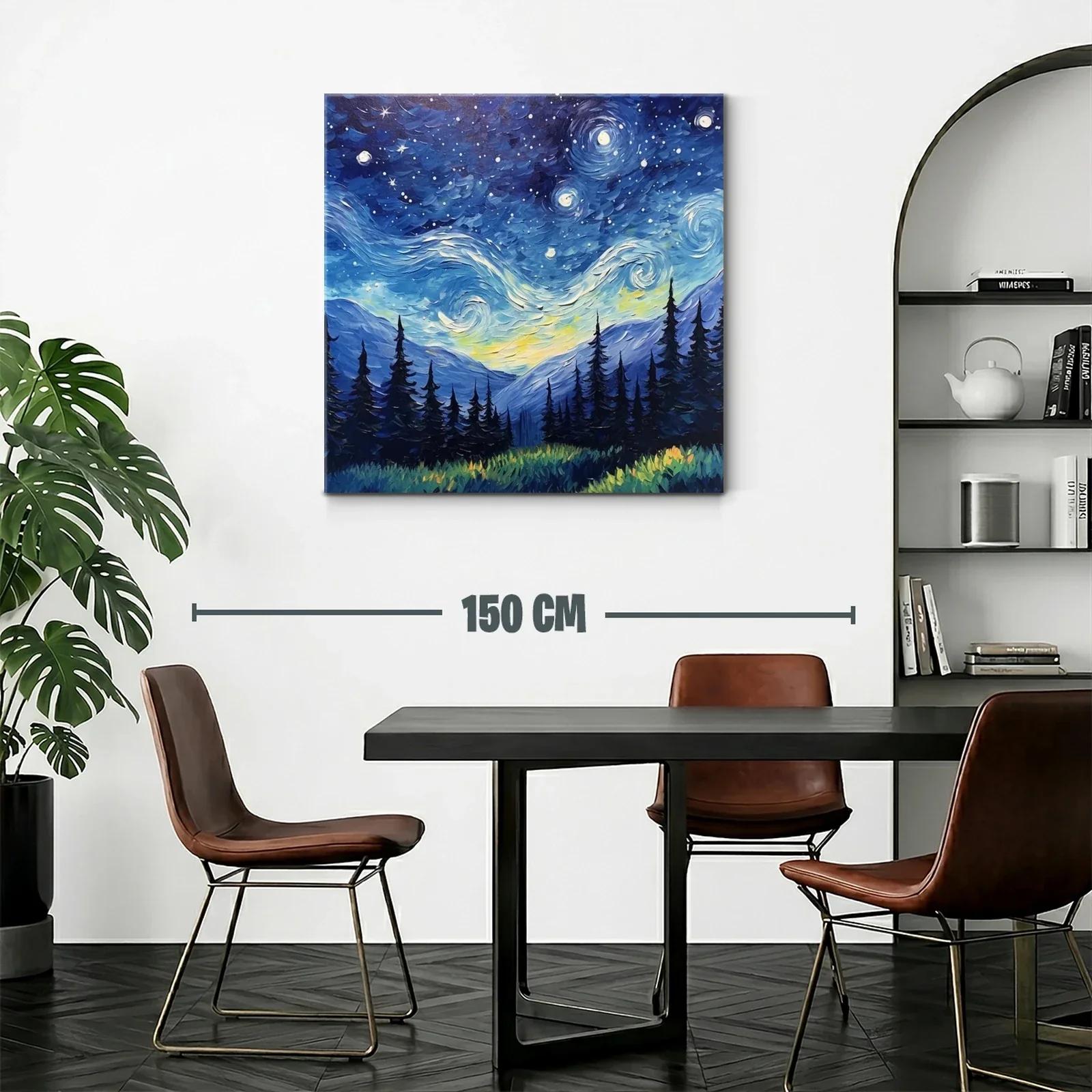 Paisaje nocturno con cielo estrellado sobre montañas y bosque — miniatura 2
