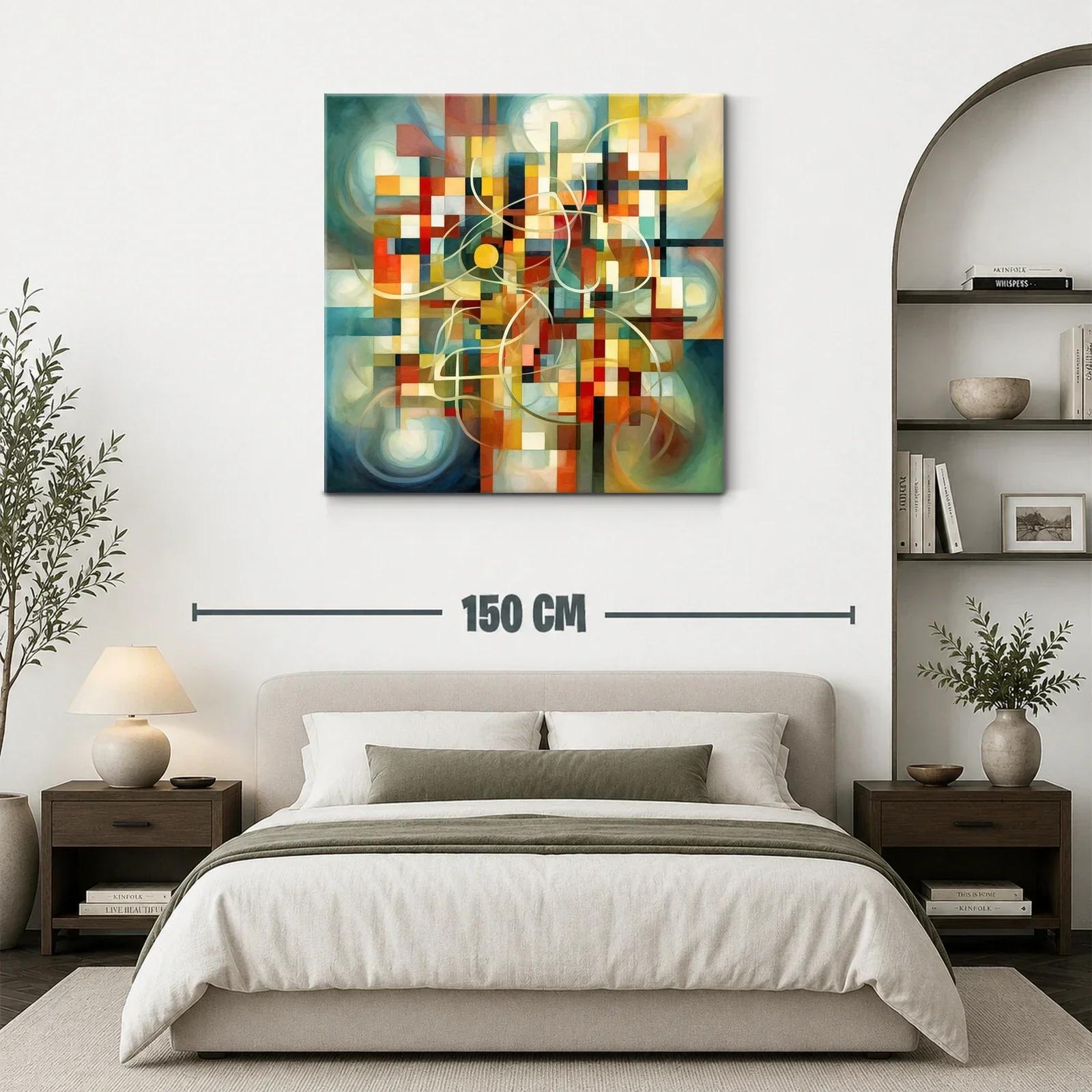 Cuadro abstracto con composición geométrica y trazos orgánicos — miniatura 3