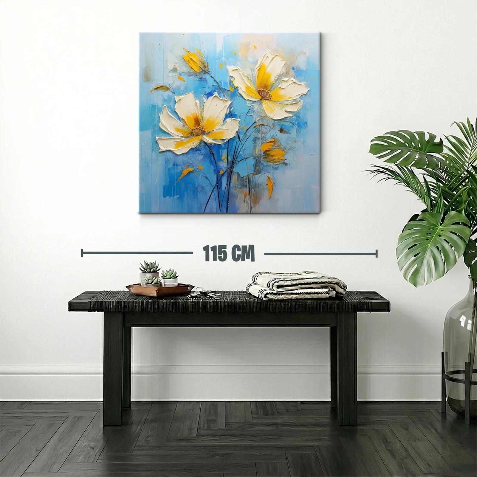 Flores en tonos amarillos sobre fondo azul relajante — miniatura 2