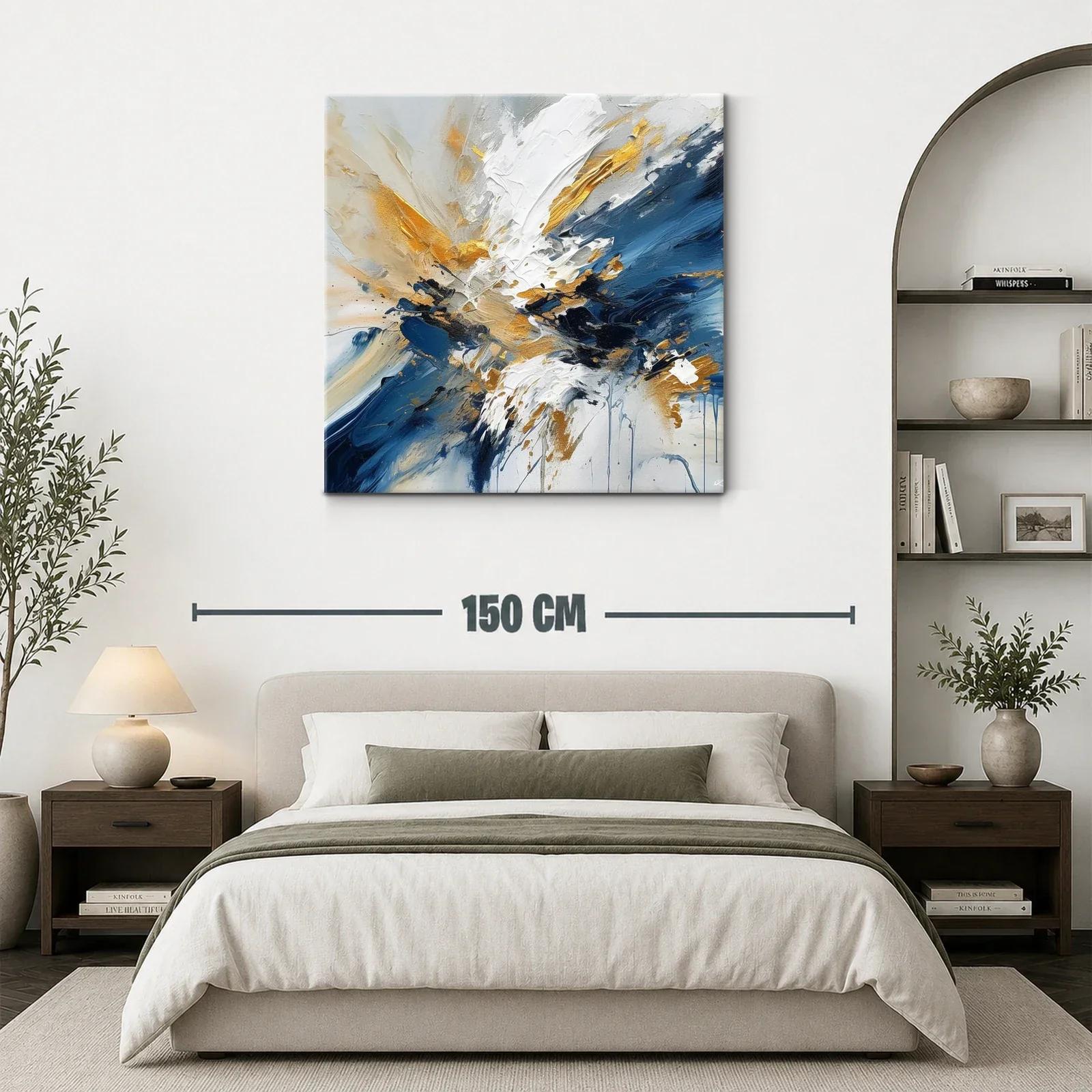 Cuadro artístico abstracto en tonos azul, dorado y blanco — miniatura 3
