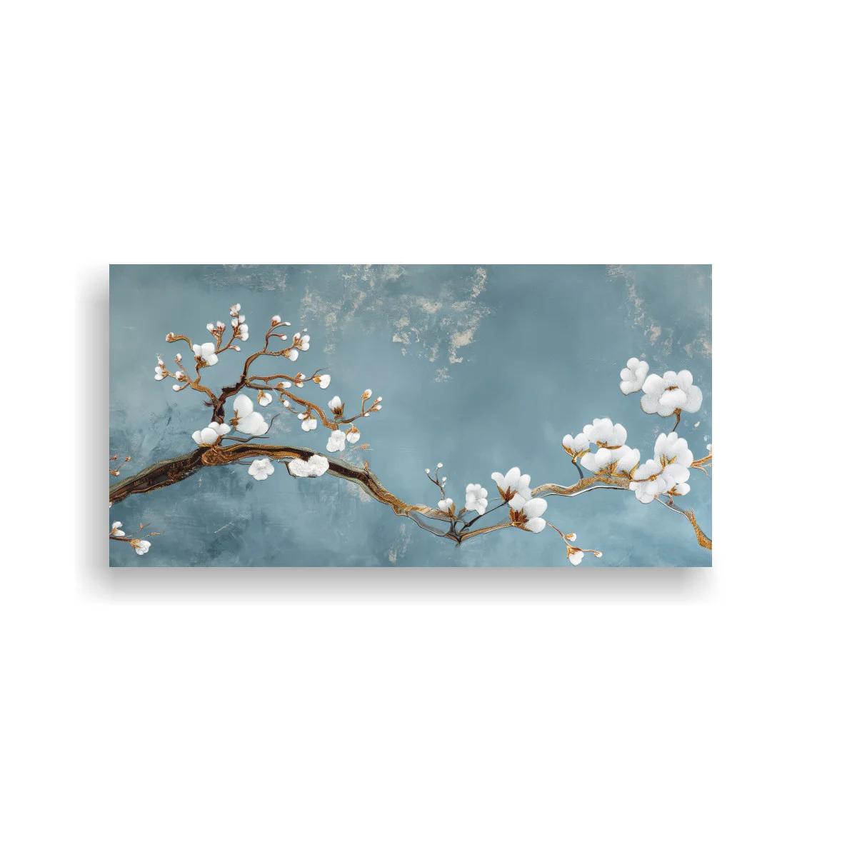 Cuadro rama de flor de cerezo en azul grisáceo