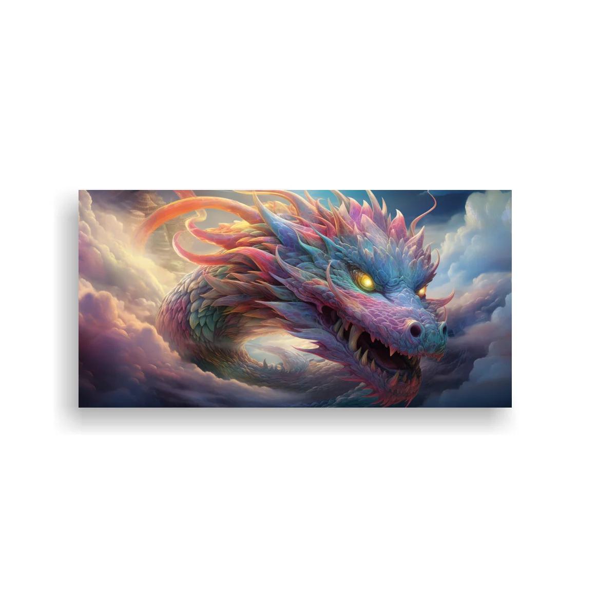 Cuadro dragón oriental con hocico abierto y ojos brillantes