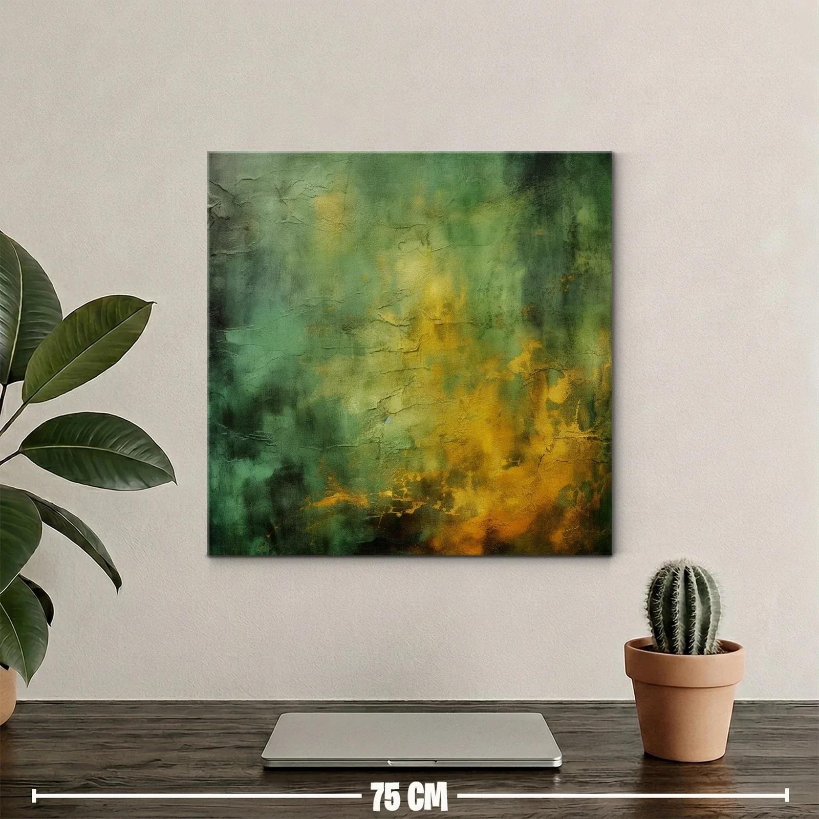 Cuadro abstracto con texturas en tonos verdes y dorados — miniatura 2