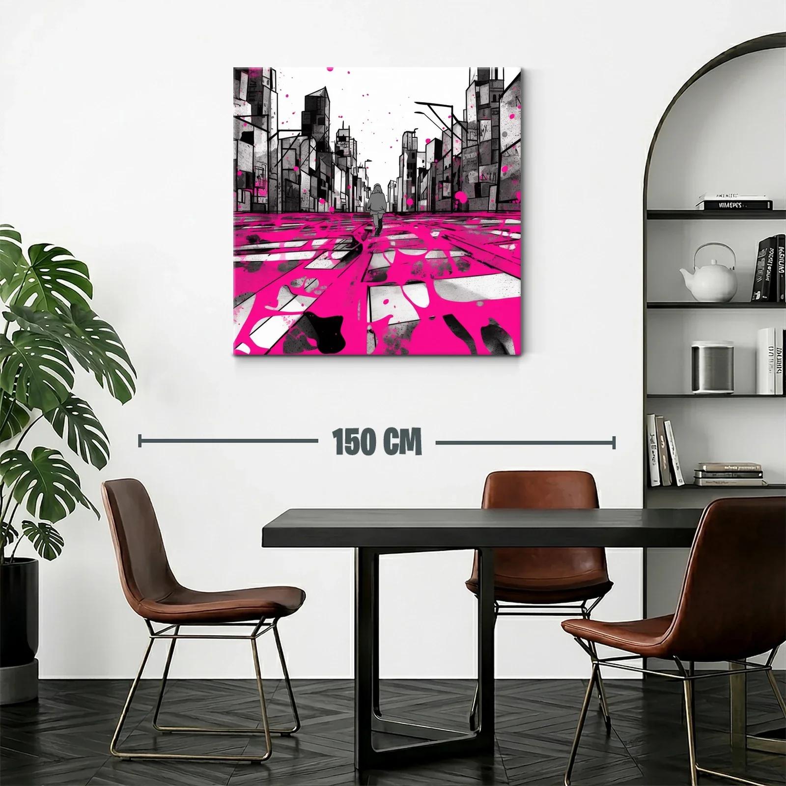 Calle urbana en tonos grises con pinceladas fucsias — miniatura 2