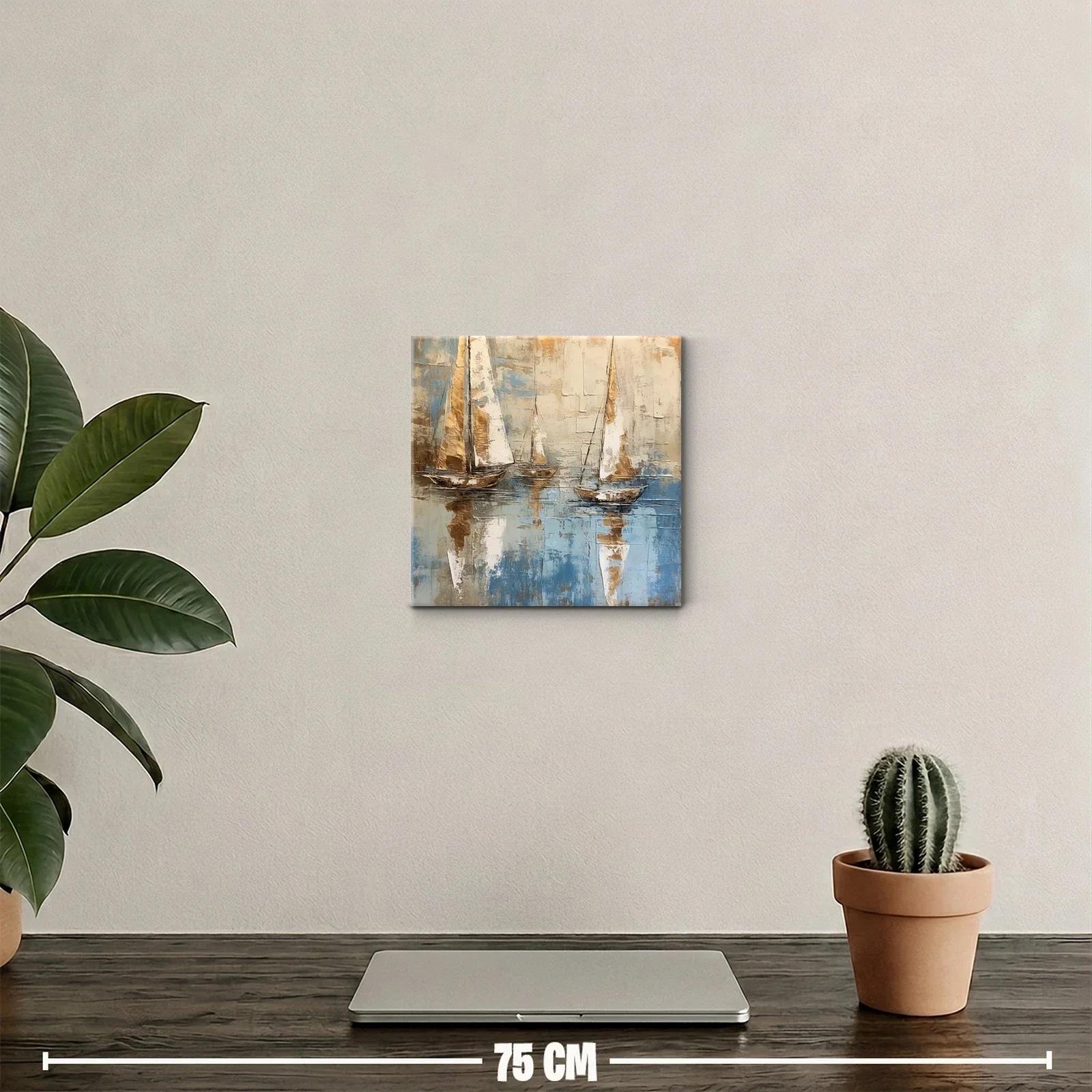 Cuadro con Veleros en tonos azules y dorados para decoración — miniatura 2