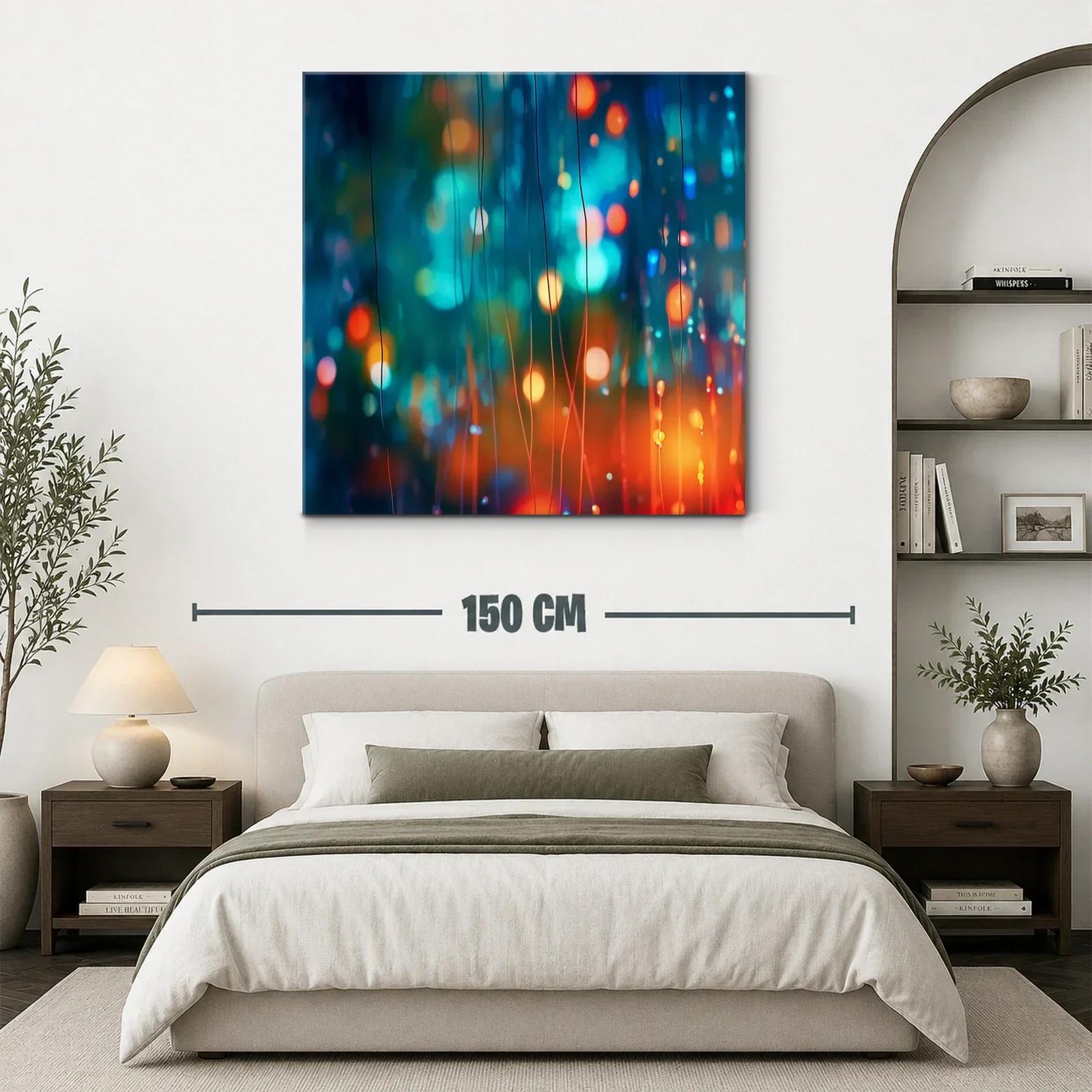 Cuadro abstracto con luces en tonos azul y naranja vibrante — miniatura 3