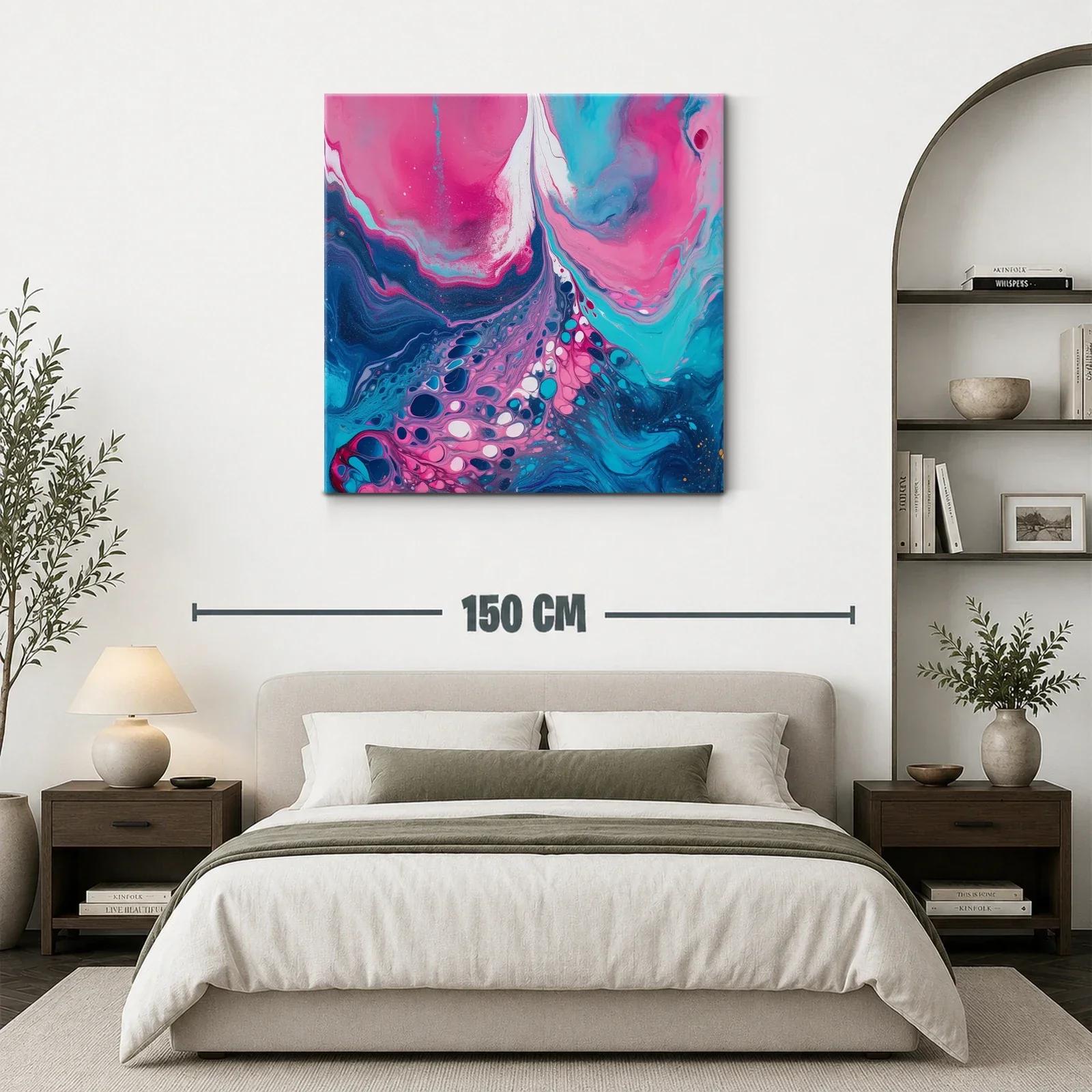 Cuadro abstracto en tonos rosas y azules intensos — miniatura 3
