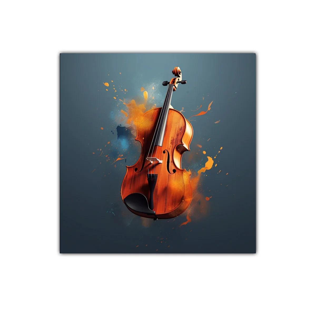 Violín con efectos de pintura vibrante sobre fondo azul — imagen principal