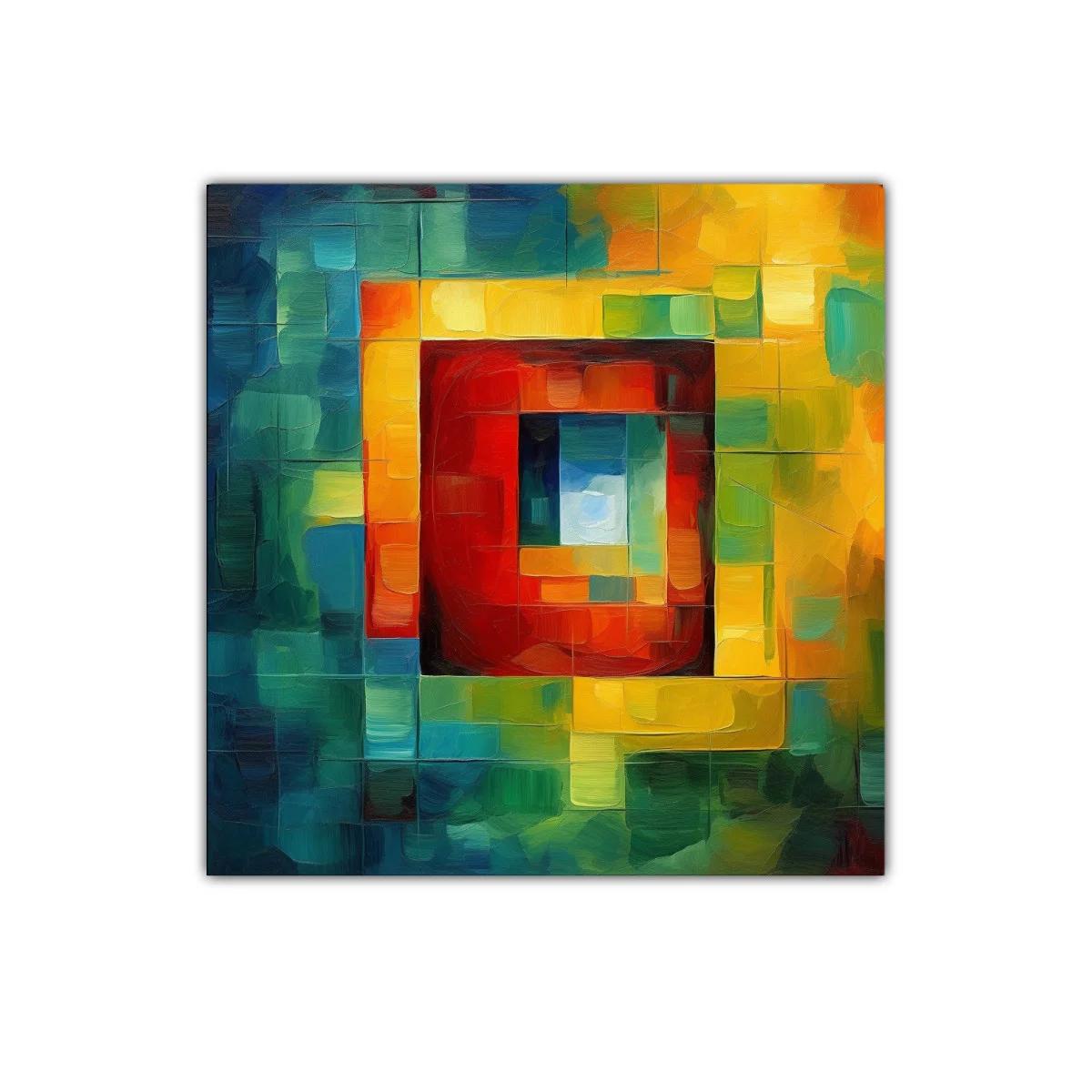 Cuadro abstracto con colores cálidos y fríos en contraste