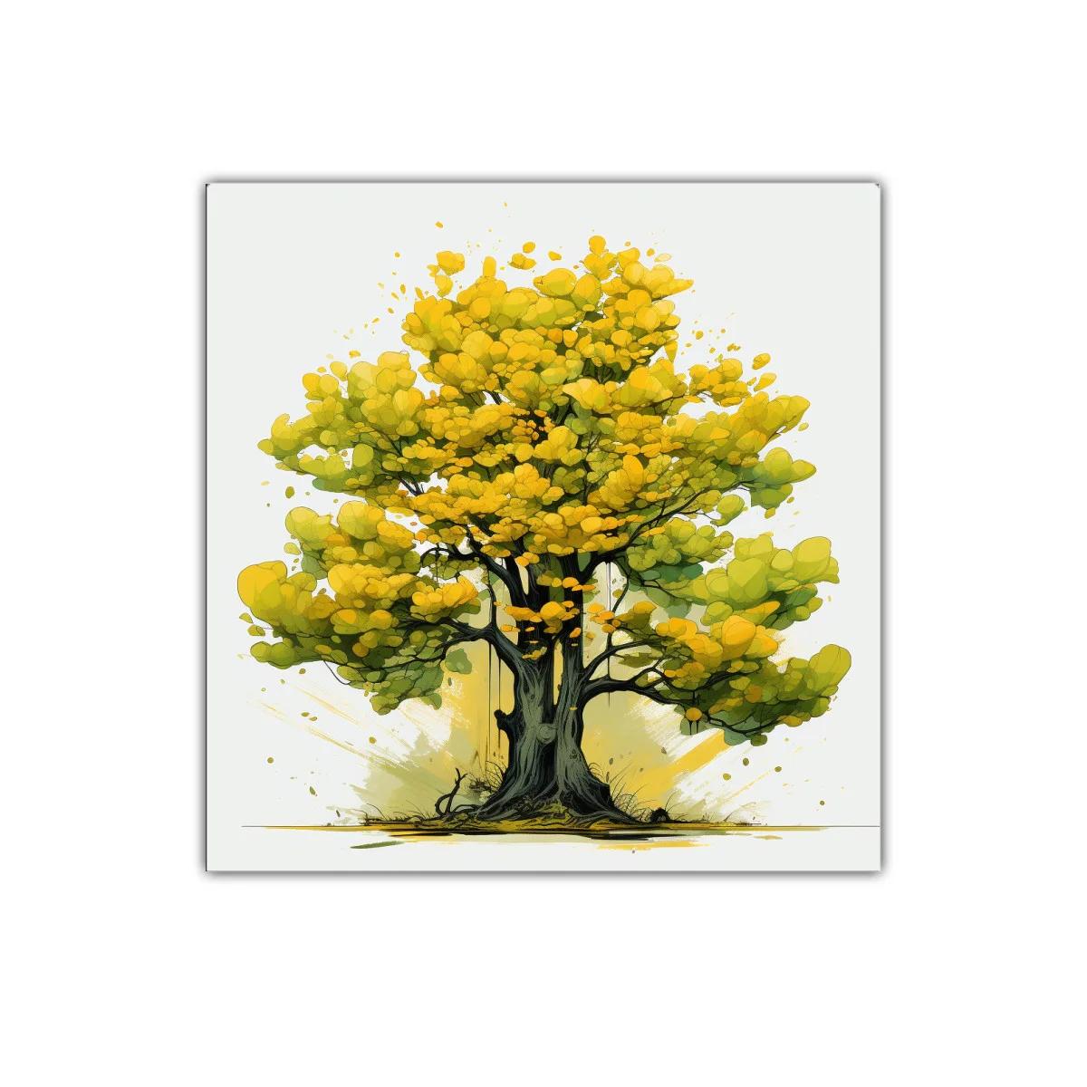 Cuadro decorativo árbol vibrante con hojas doradas