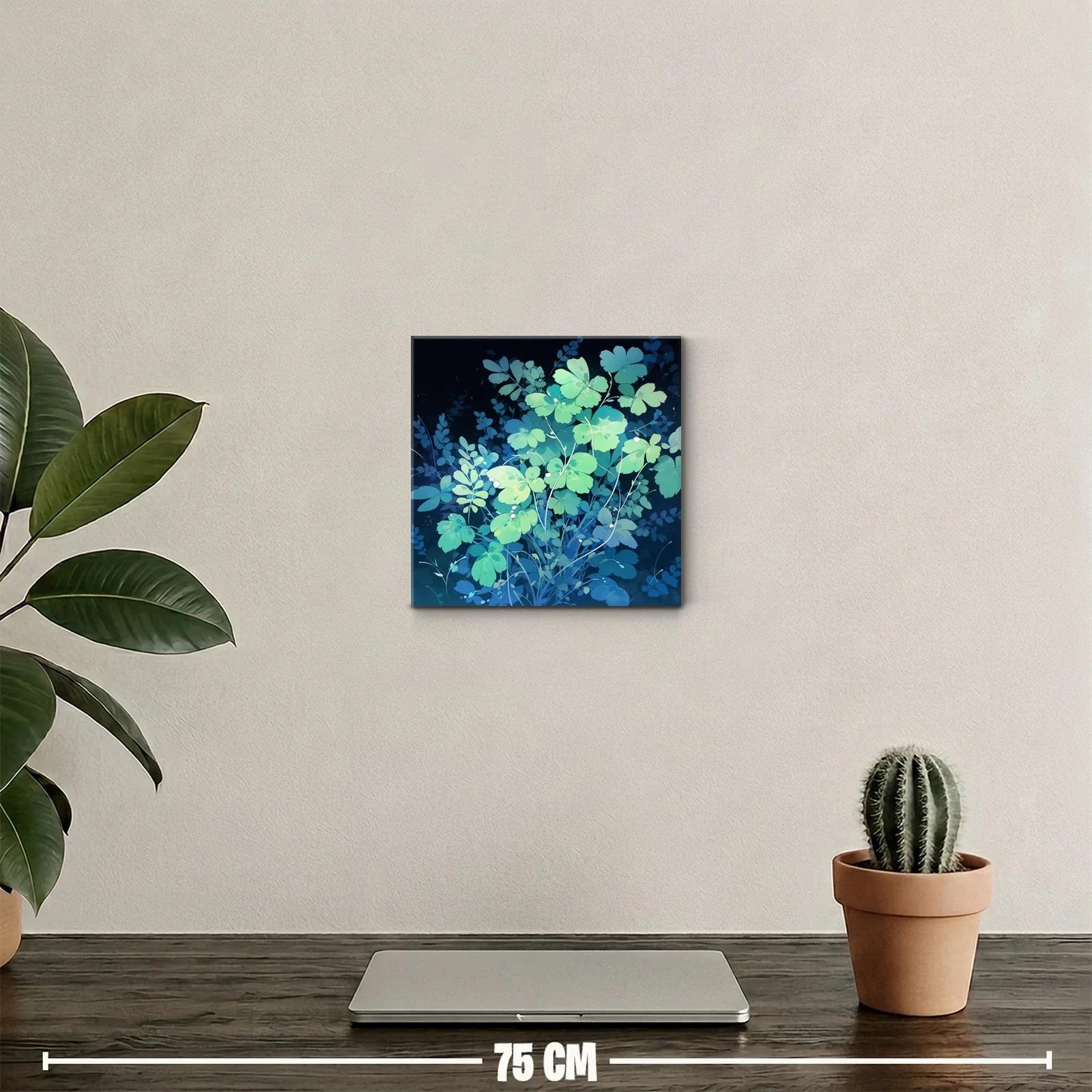 Cuadro con delicadas hojas verdes y fondo azul oscuro — miniatura 2