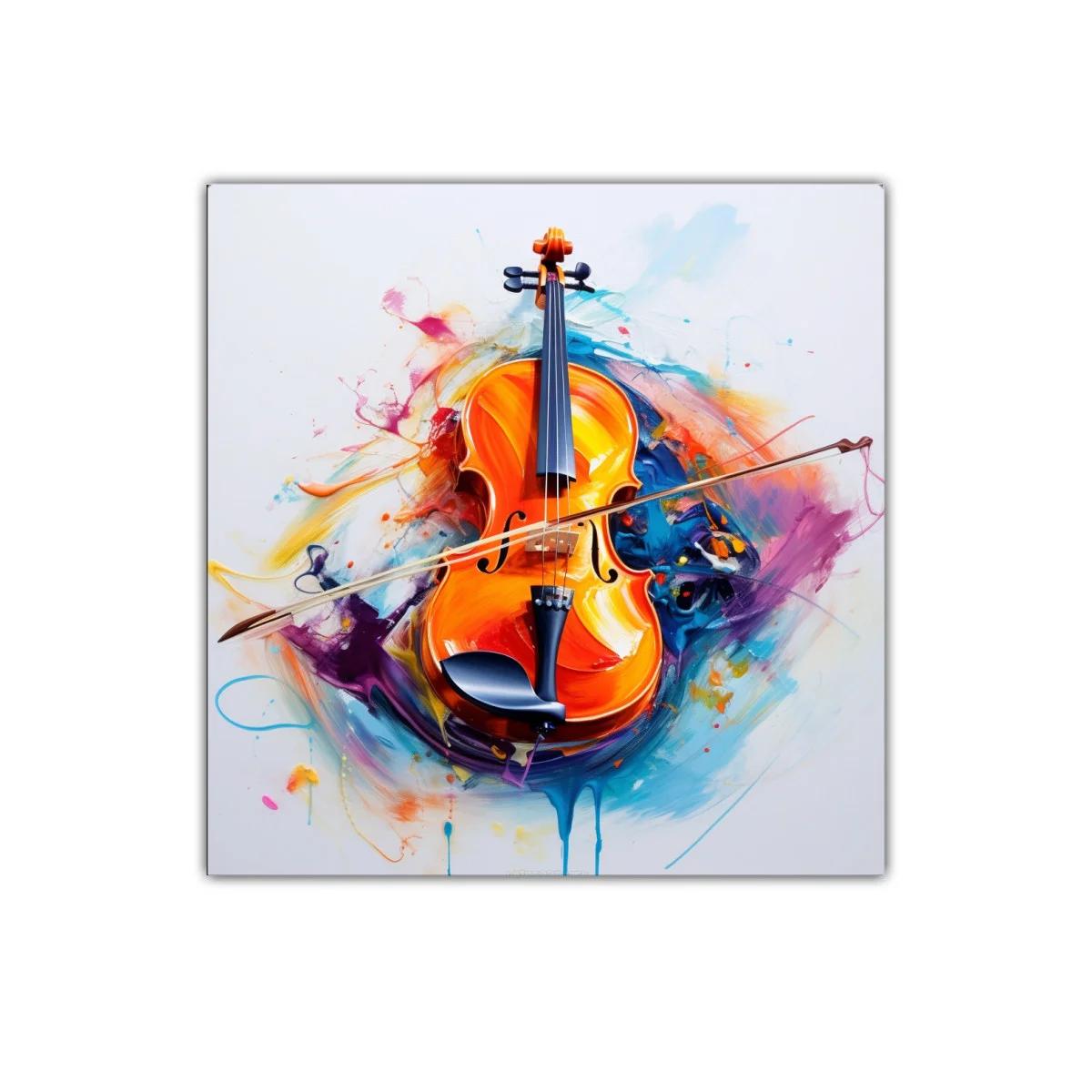 Cuadro decorativo con vibrante violín y pinceladas de color