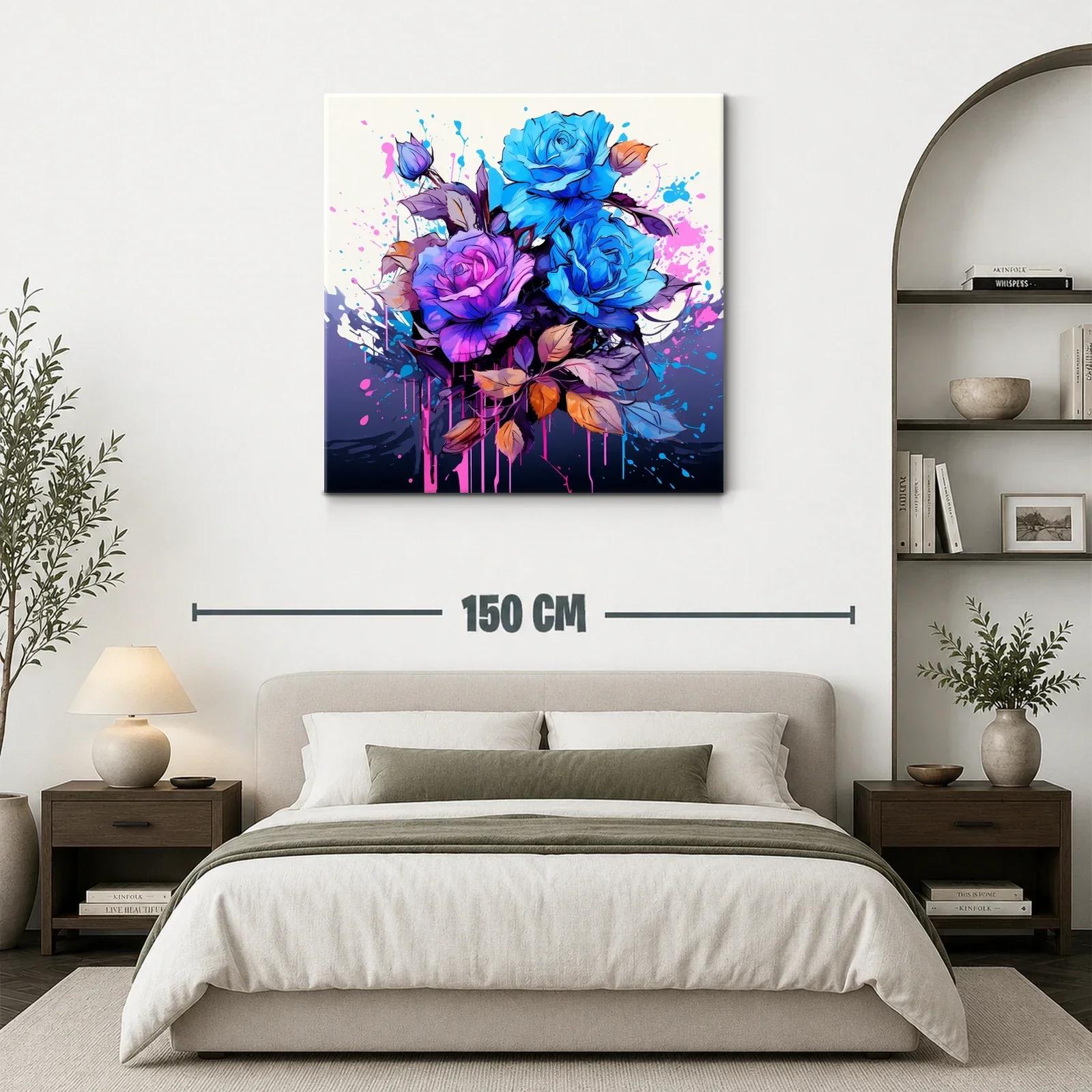 Ramo vibrante de rosas azules y violetas con hojas otoñales — miniatura 3