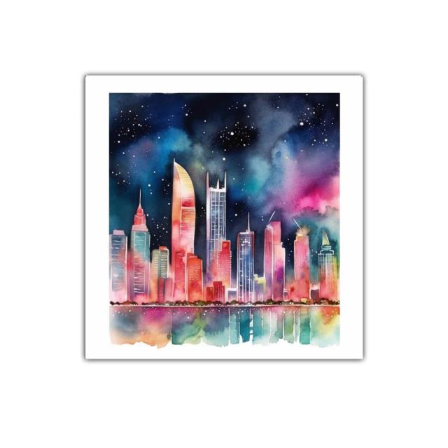 Cielo nocturno vibrante sobre ciudad iluminada con reflejos