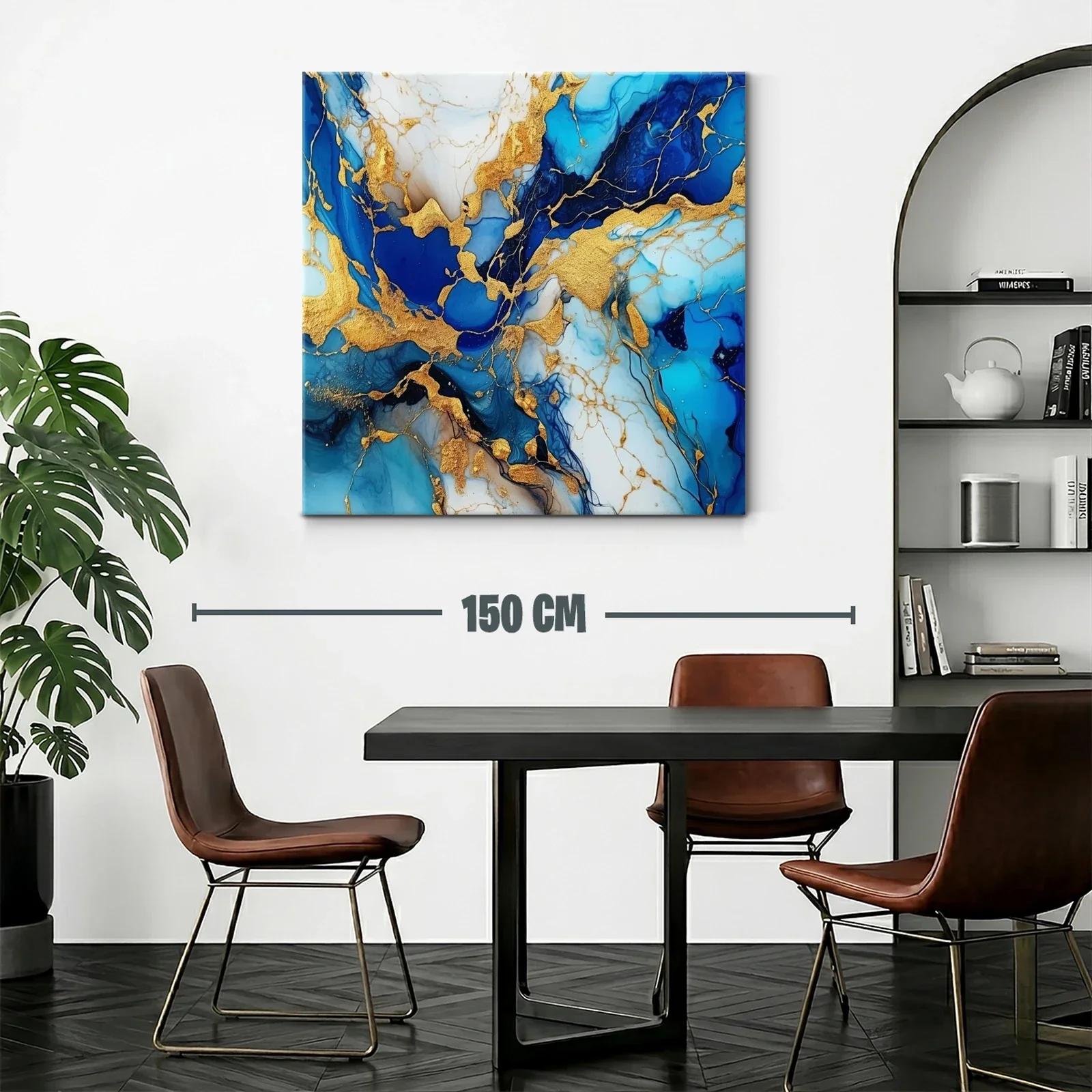 Composición abstracta en azul y dorado vibrante — miniatura 2