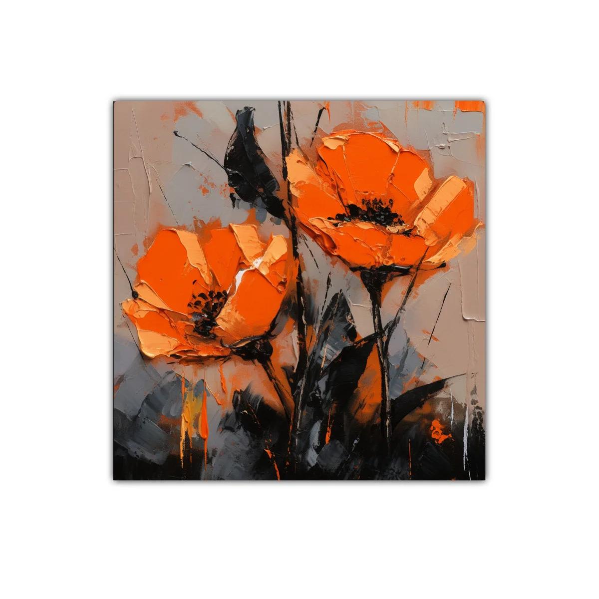 Cuadro con flores vibrantes en tonos naranja y negro — imagen principal