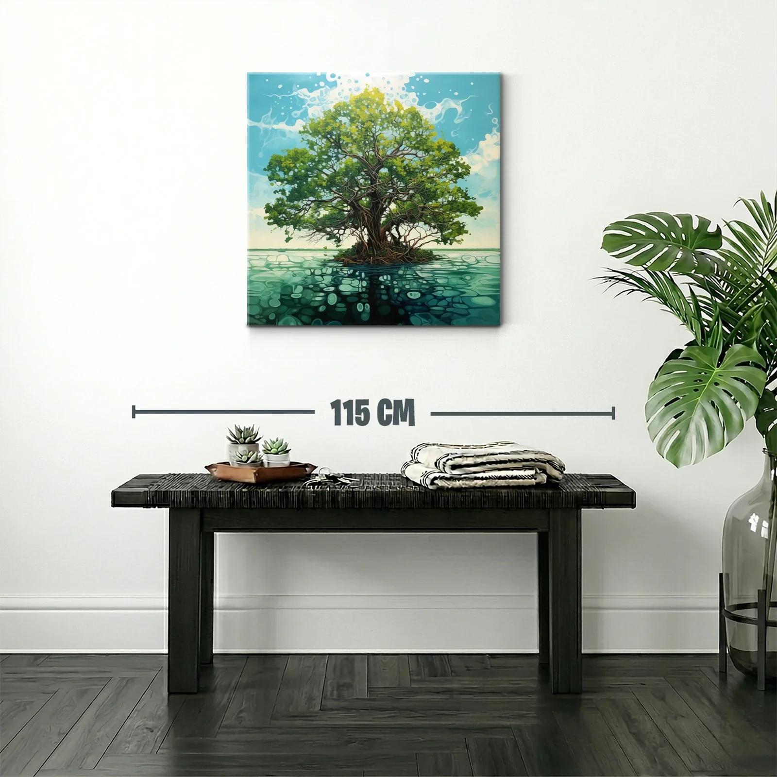 Árbol solitario sobre agua con reflejos y cielo azul — miniatura 2