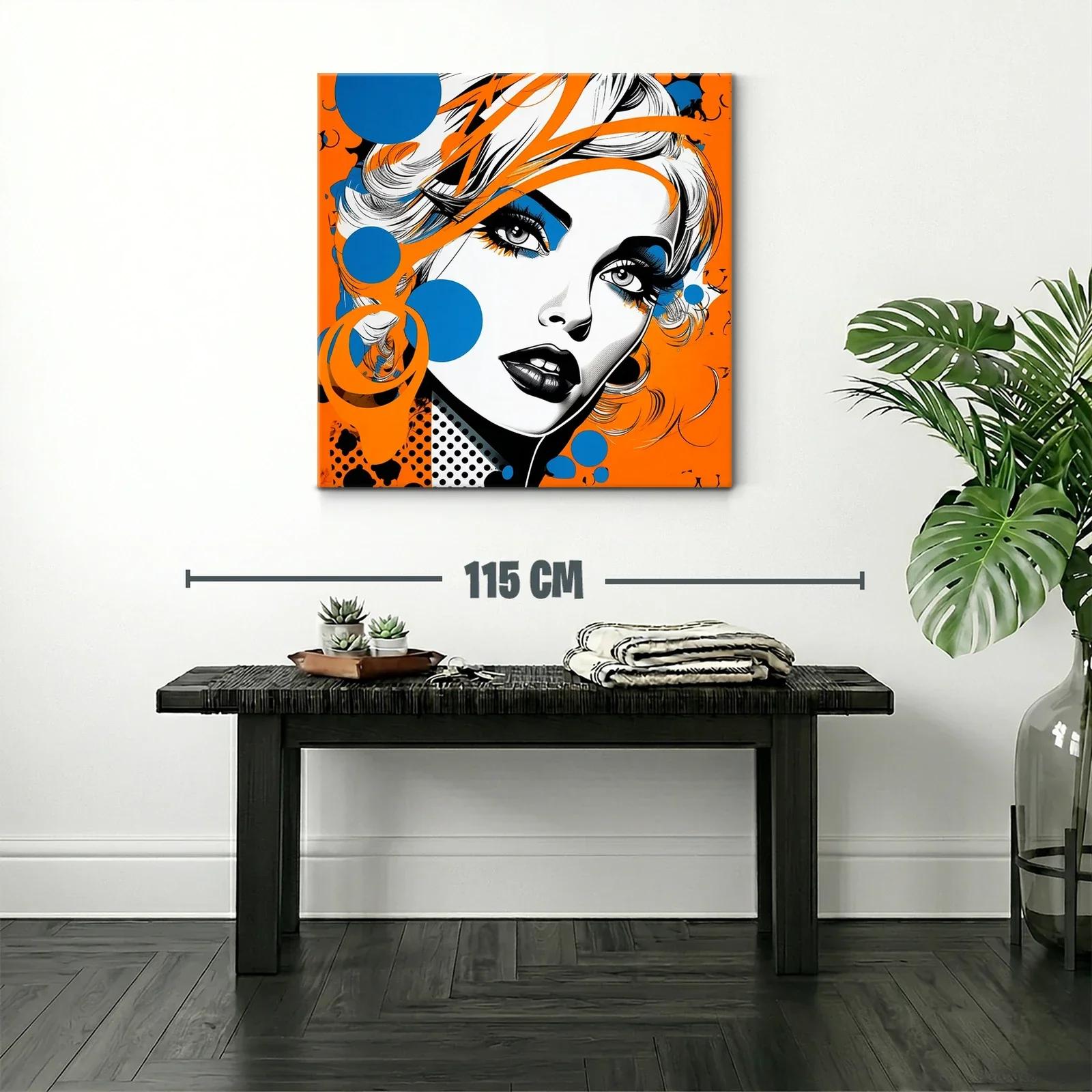 Retrato pop art femenino en vibrantes tonos naranja y azul — miniatura 2