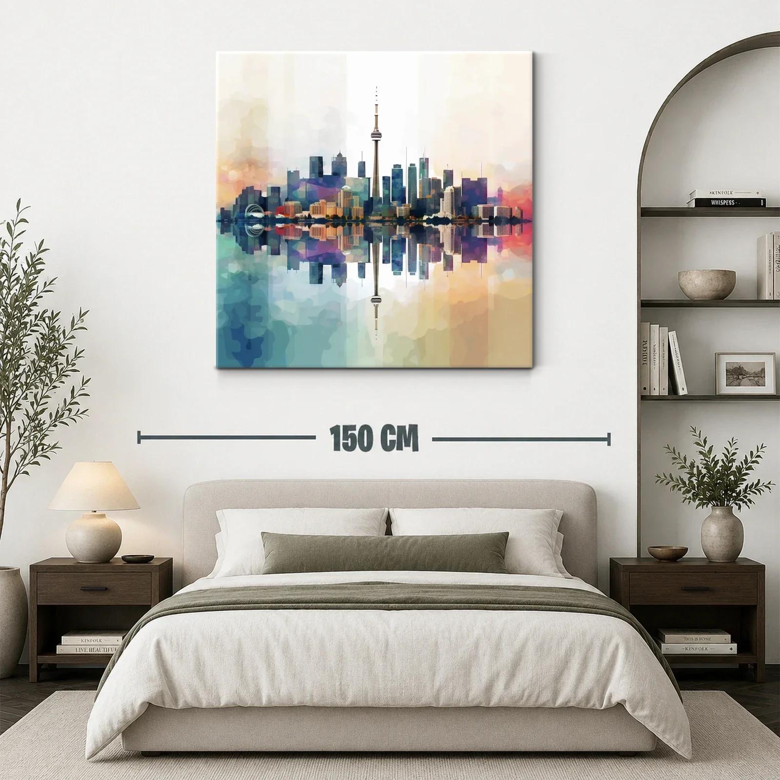 Panorámica urbana vibrante con reflejos en agua serena — miniatura 3