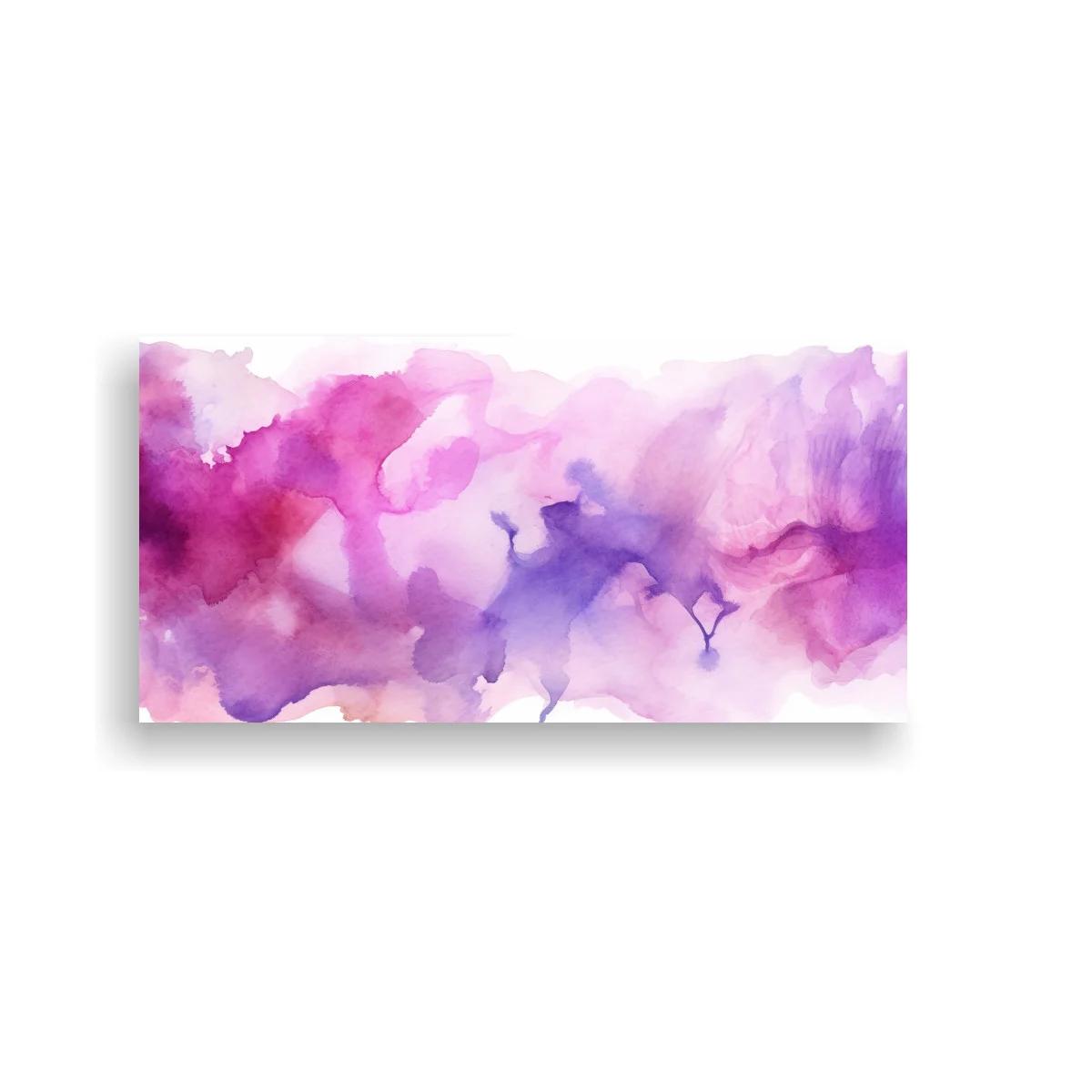 Cuadro mancha abstracta en acuarela violeta en franja panorámica