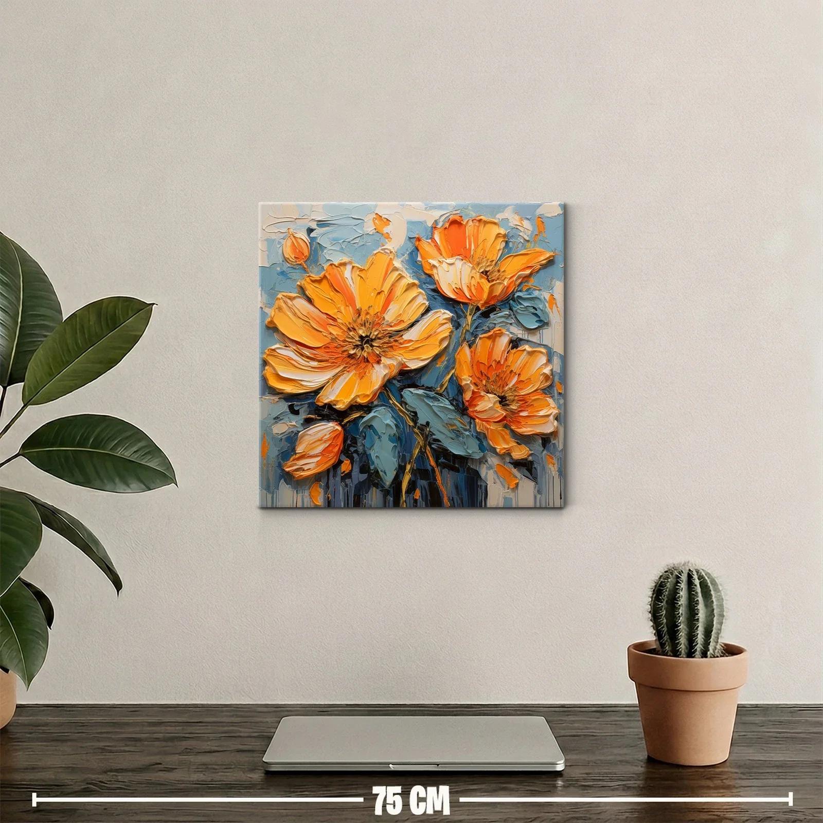 Cuadro floral con vibrantes tonalidades naranjas y azules — miniatura 2