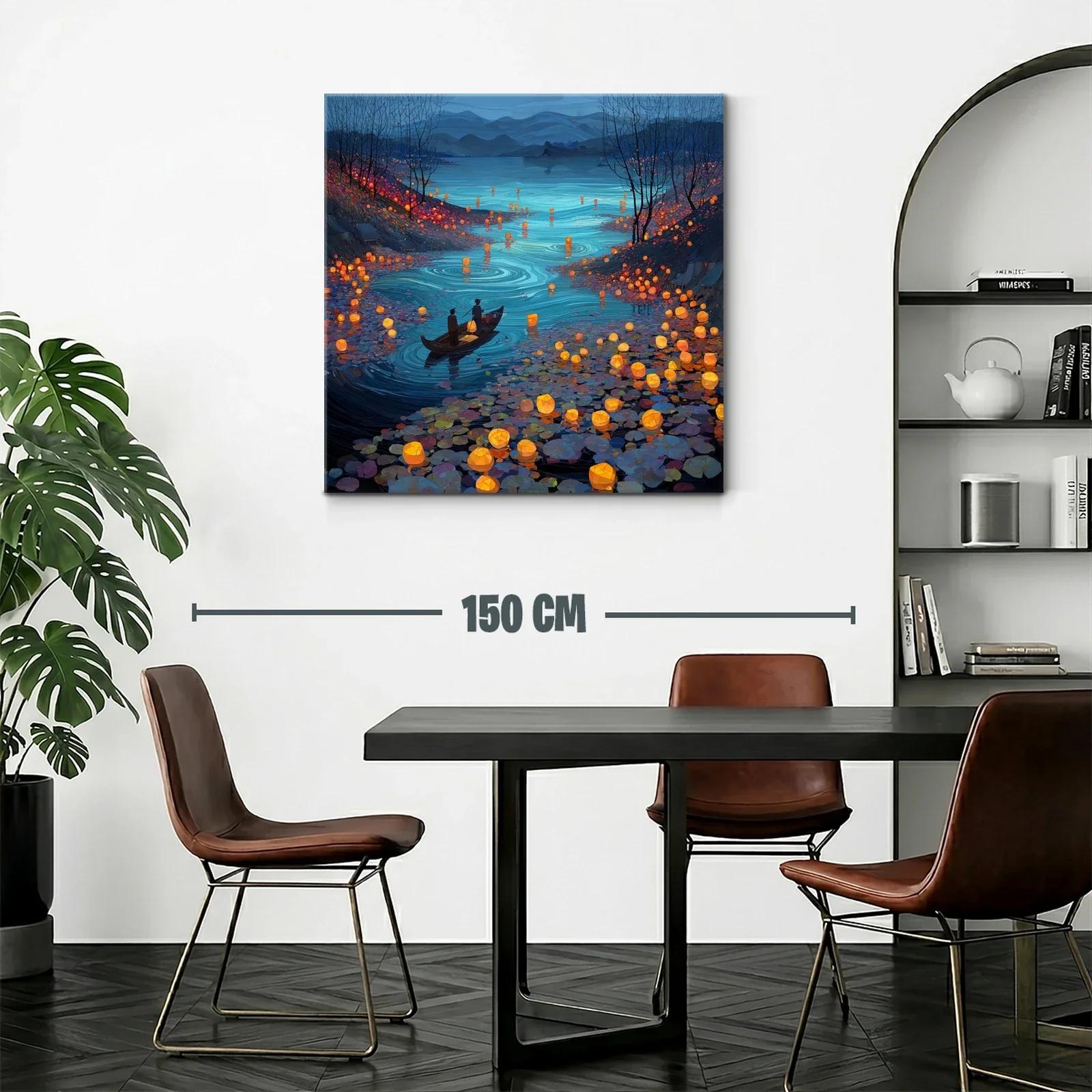 Río iluminado con faroles flotantes al atardecer — miniatura 2