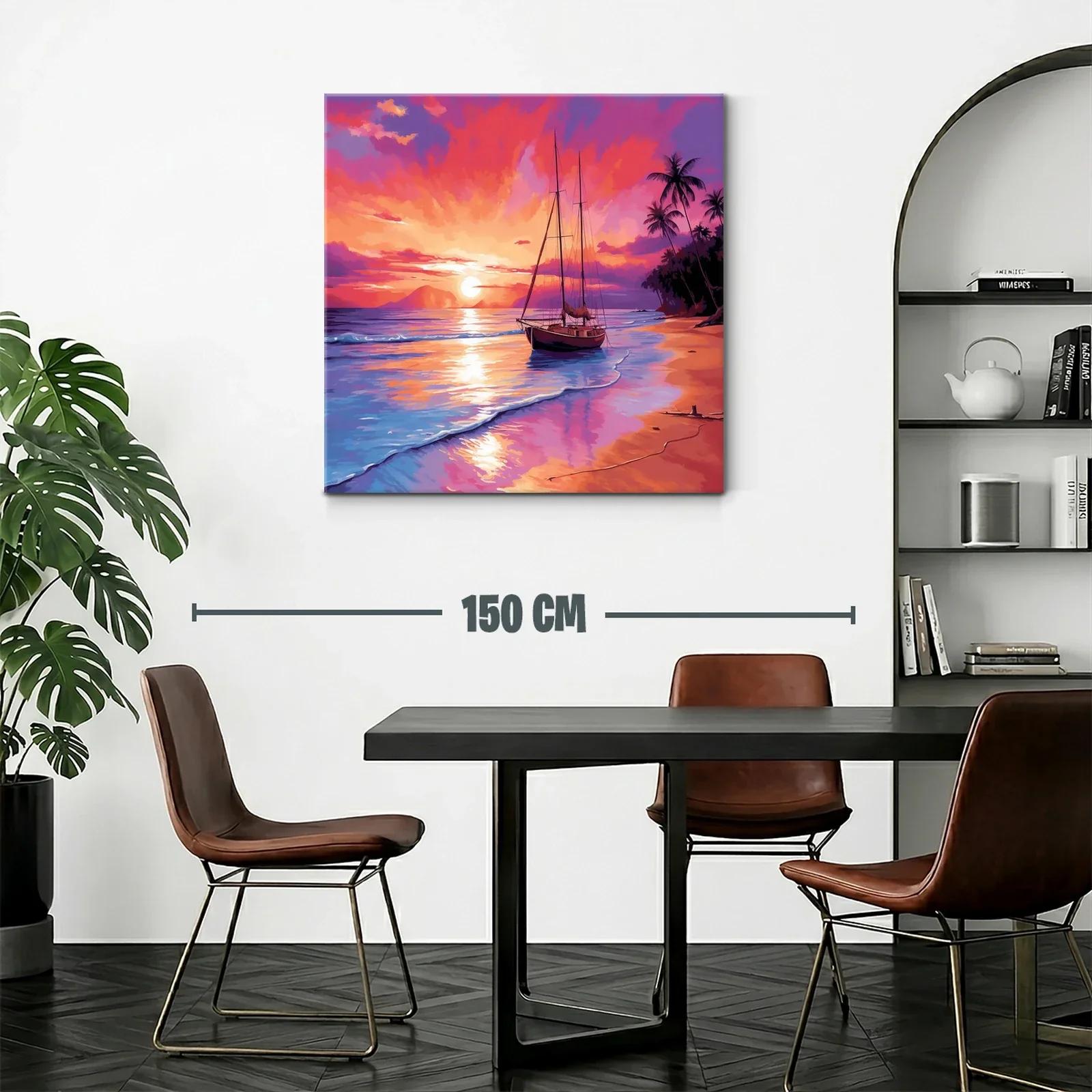 Atardecer vibrante con velero y palmeras en la playa — miniatura 2