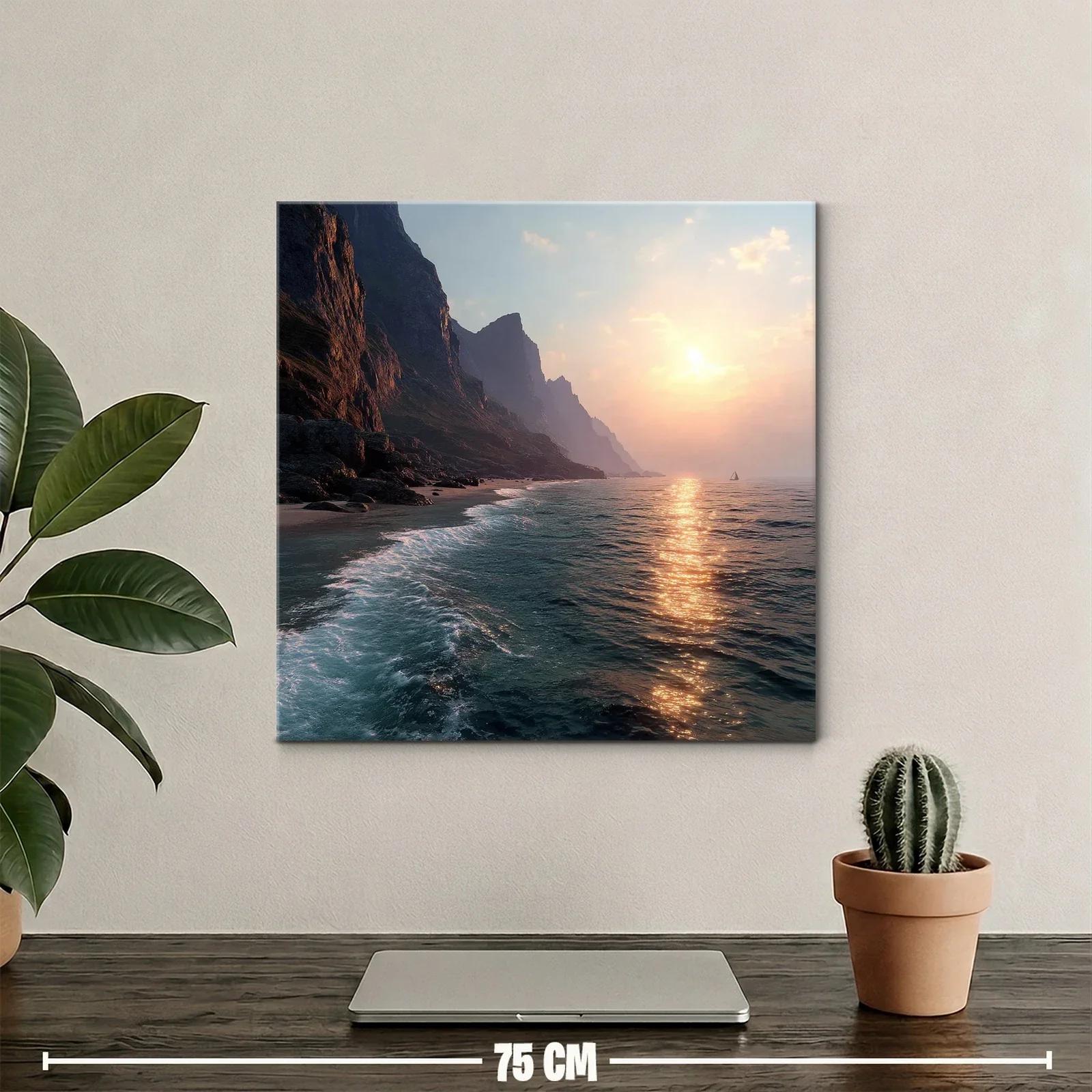 Atardecer en acantilados junto al mar tranquilo y sereno — miniatura 2