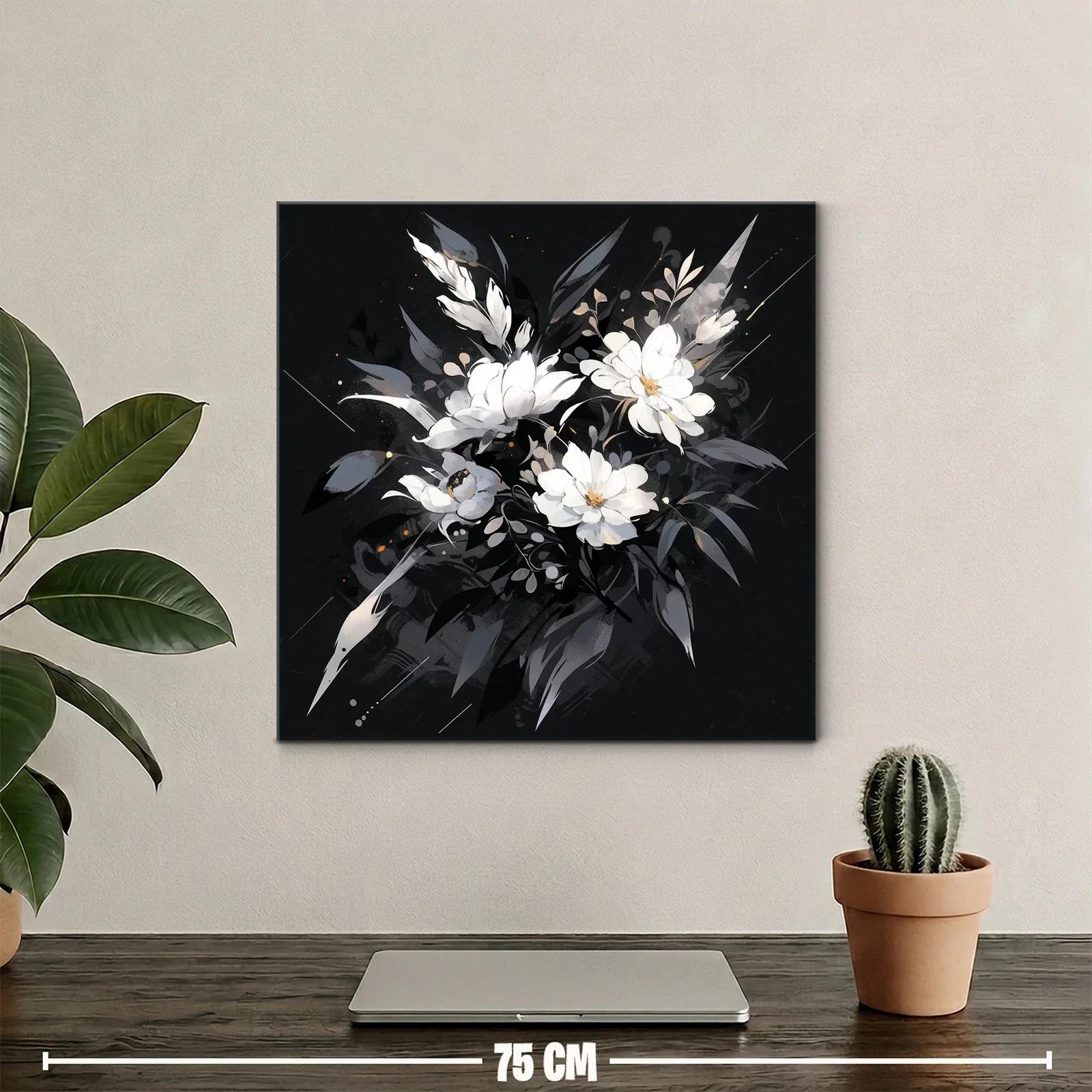 Elegancia floral en tonos blancos y grises sobre fondo oscuro — miniatura 2