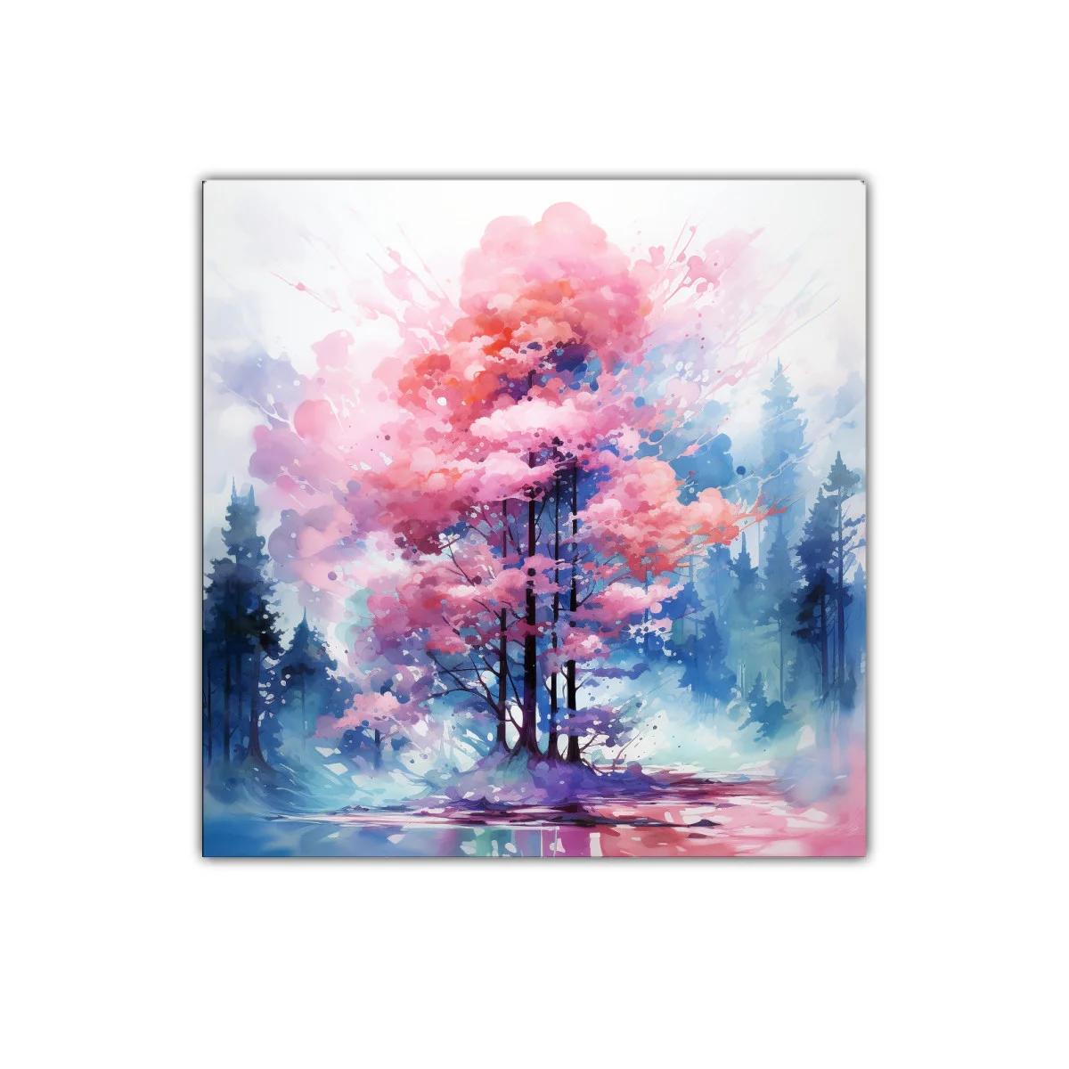 Árbol en tonos rosas y azules creando atmósfera serena — imagen principal