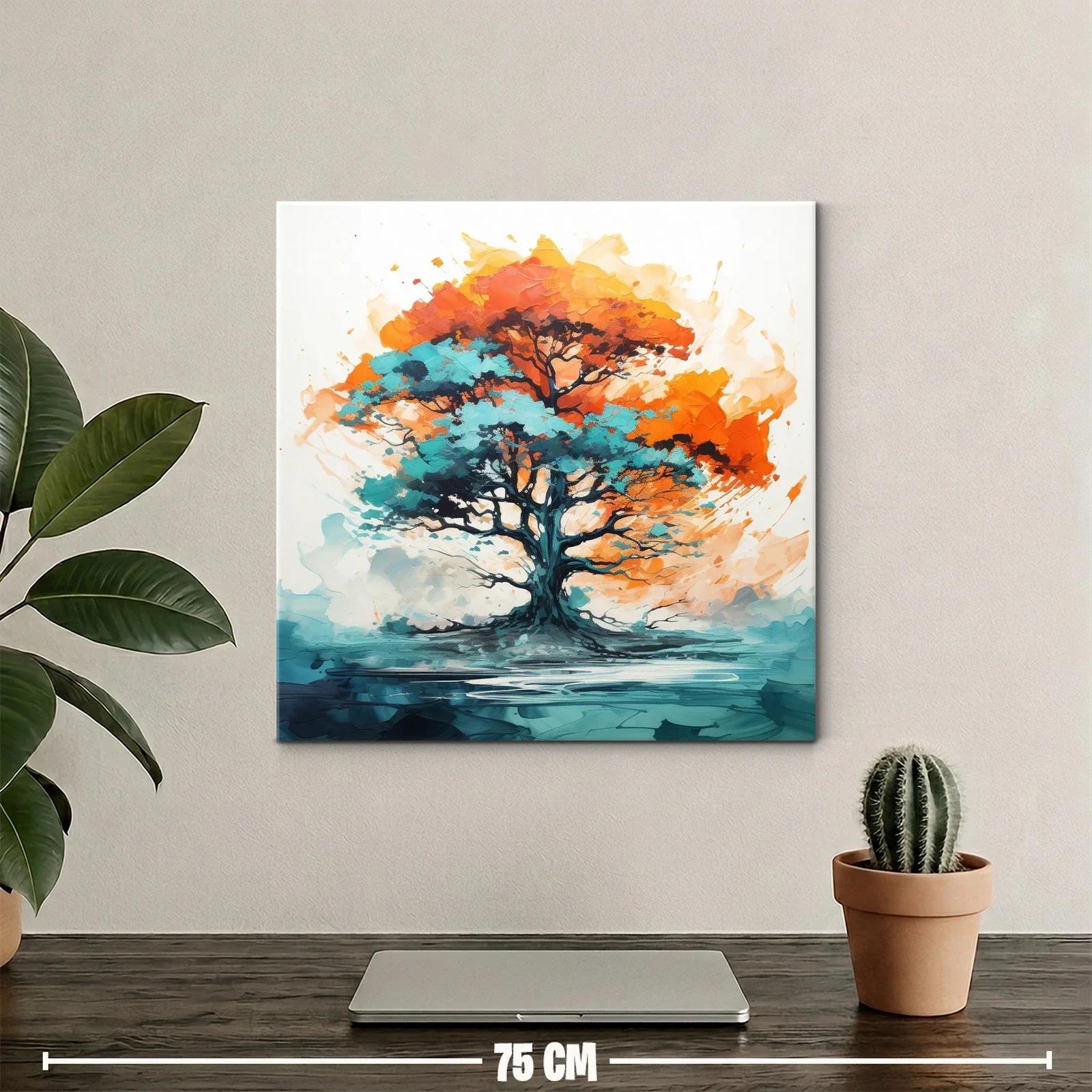 Árbol vibrante con tonos turquesa y naranja intenso — miniatura 2